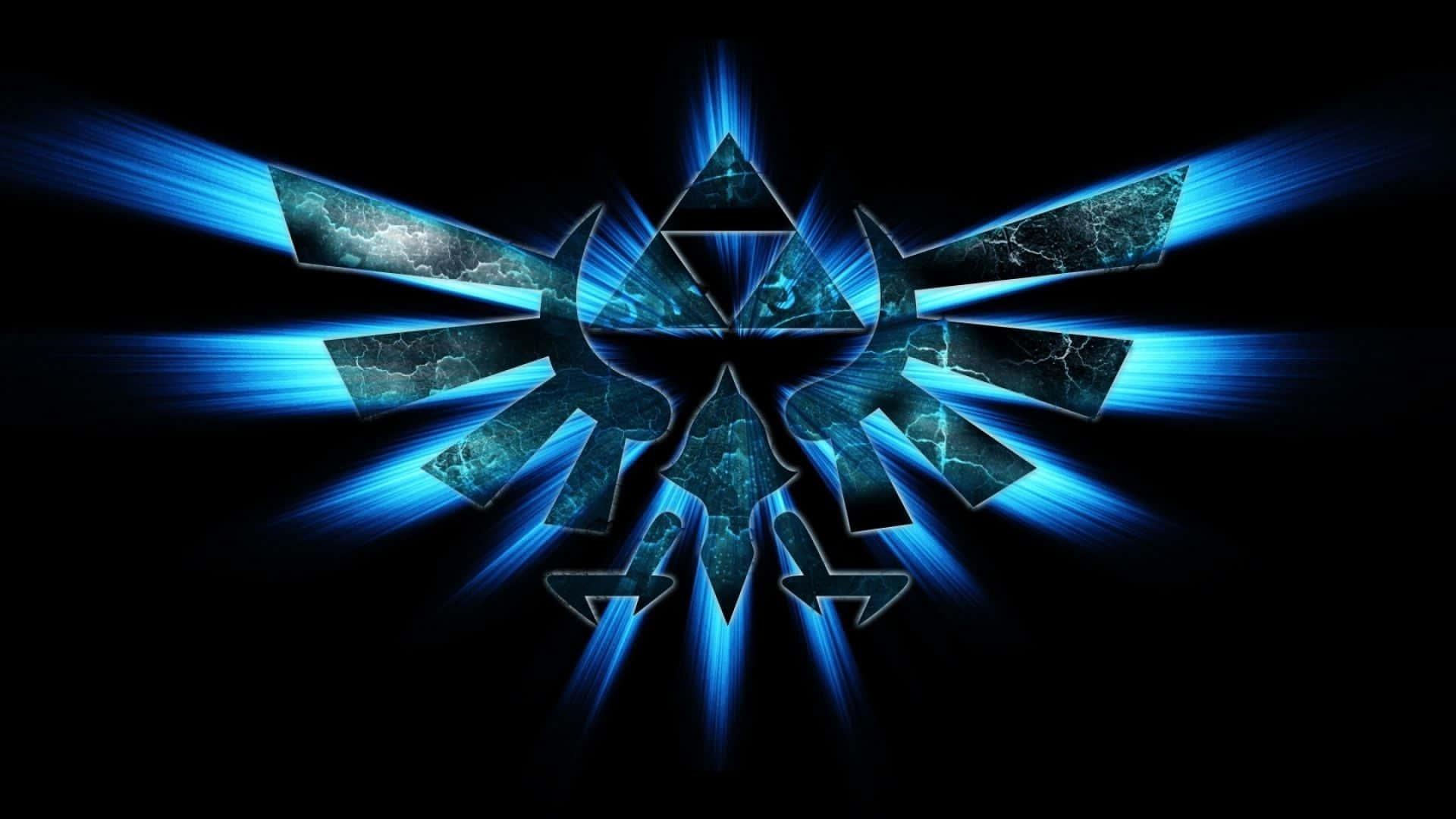 Triforce, radiant blue, cracked glass shards, Full HD Desktop Wallpaper