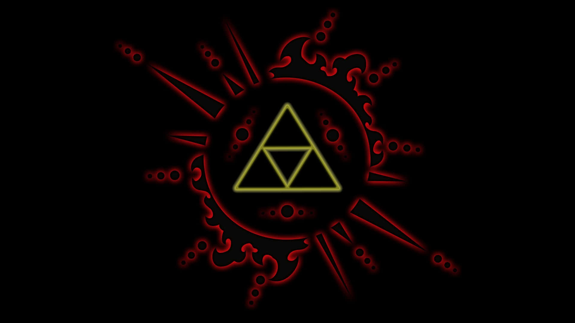 Triforce, glowing yellow, red neon patterns, Full HD Desktop Wallpaper