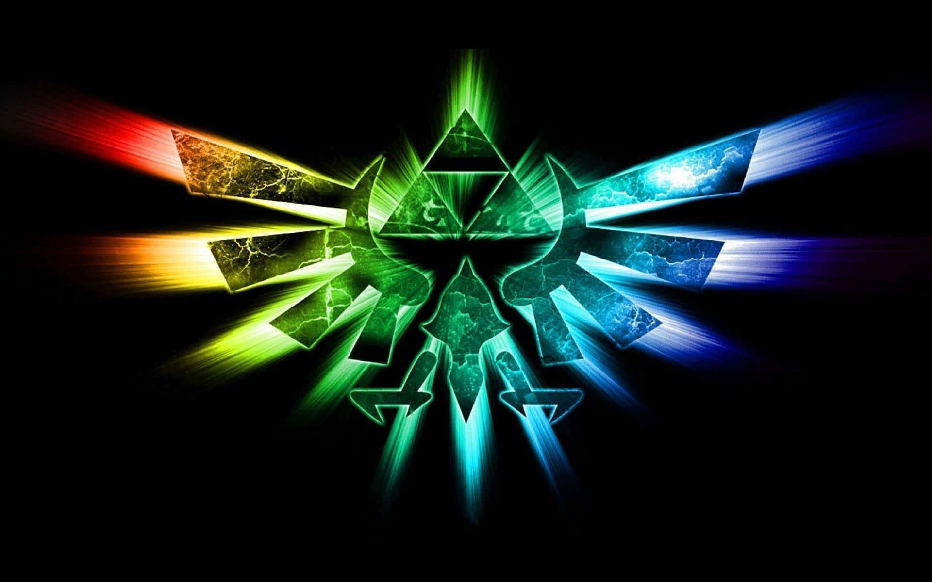 Triforce, green, colorful energy beams, Full HD Desktop Wallpaper