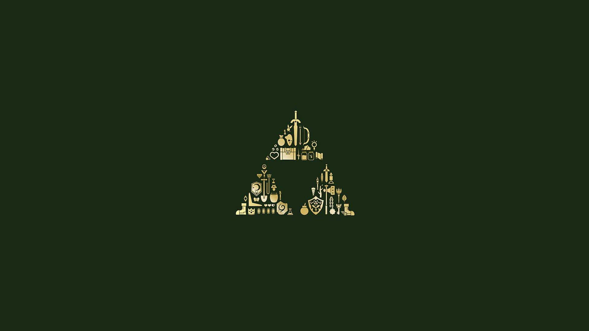 Triforce, gold, green background, Full HD Desktop Wallpaper