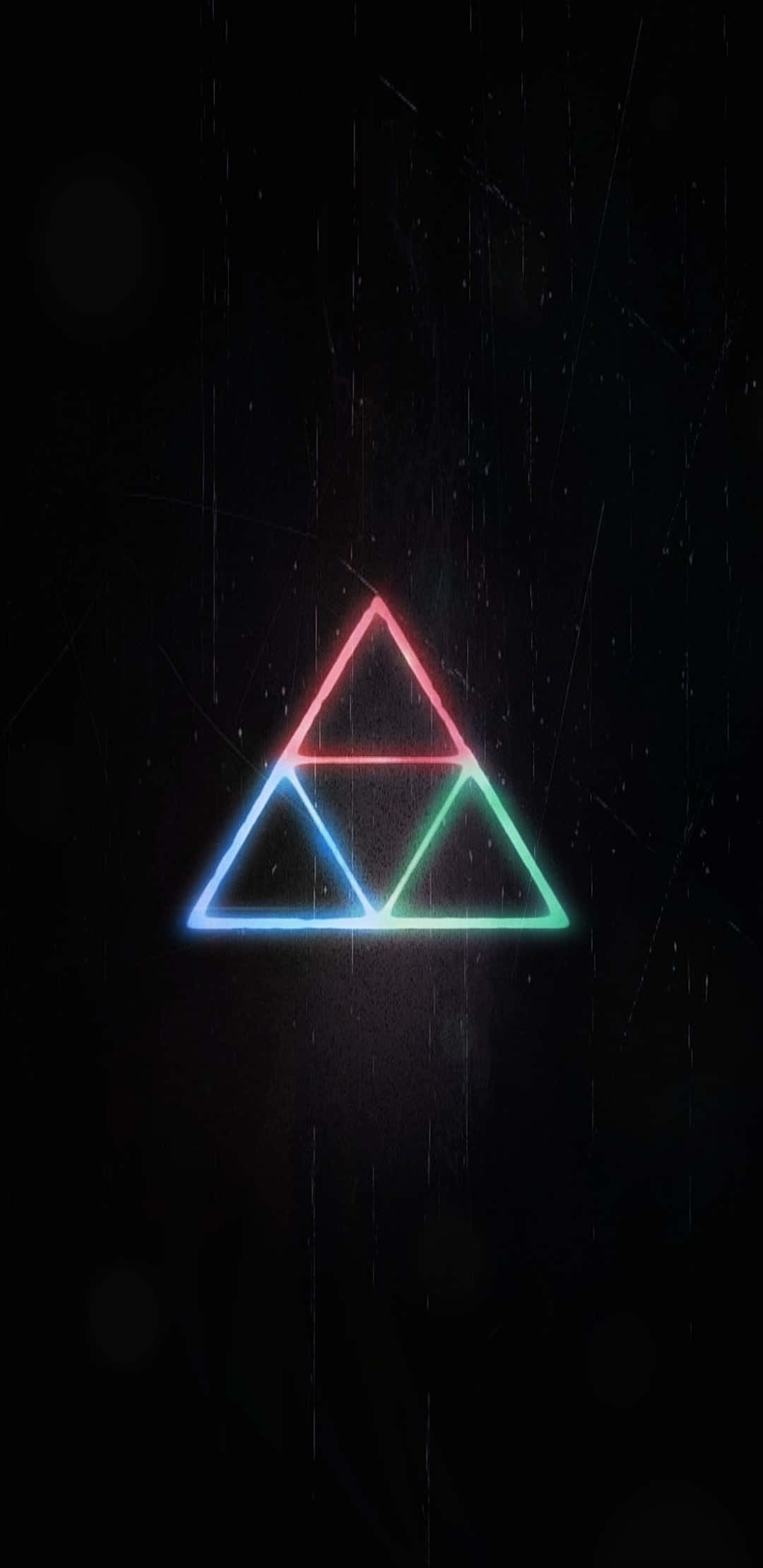 Triforce, neon red blue and green light, dark rainy backdrop, Full HD Phone Wallpaper