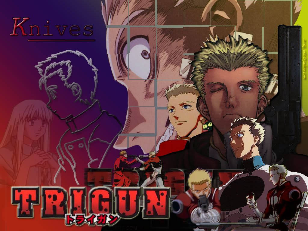 Trigun, Knives, purple red gradient background, SD Desktop Wallpaper