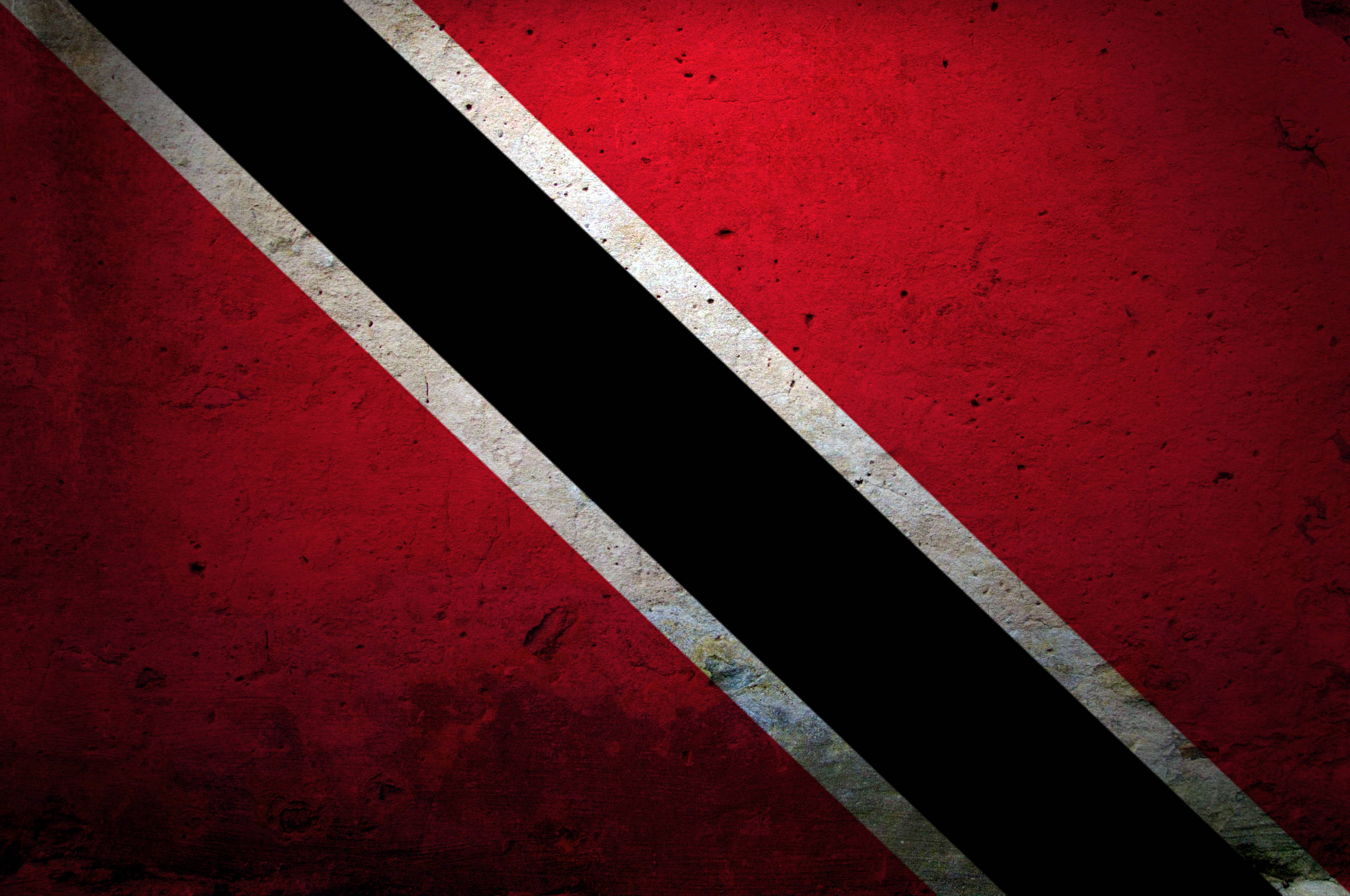 Trinidad and Tobago, grunge flag, red black and white diagonal stripes, 2K Desktop Wallpaper