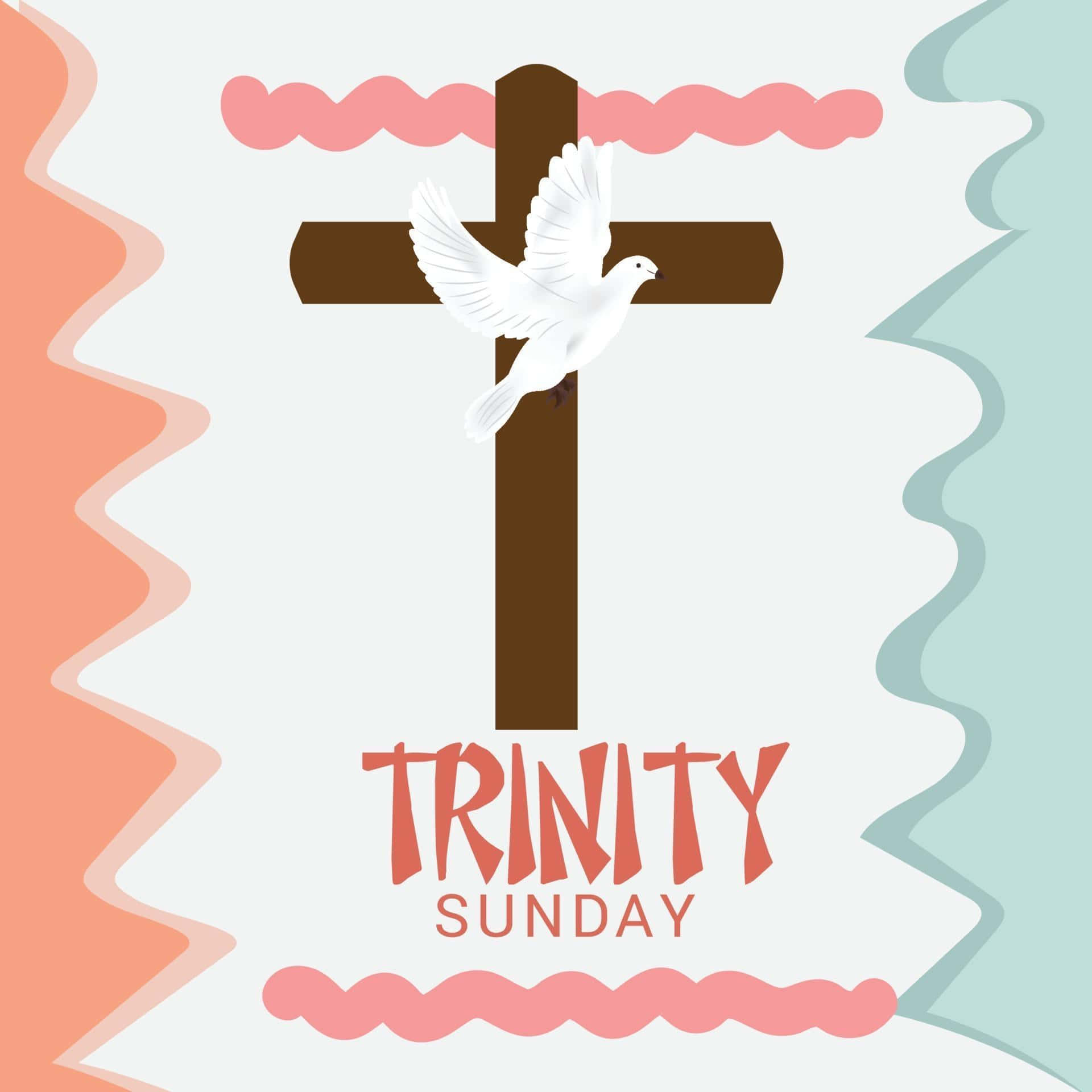 Trinity Sunday, white dove, brown cross, Full HD Desktop Wallpaper