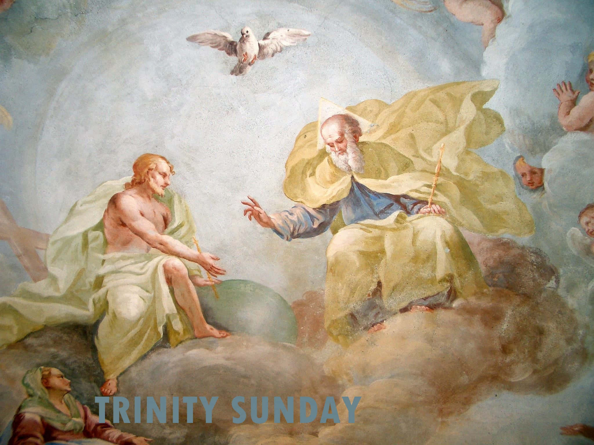 Trinity Sunday, fresco, bearded figures, Full HD Desktop Wallpaper