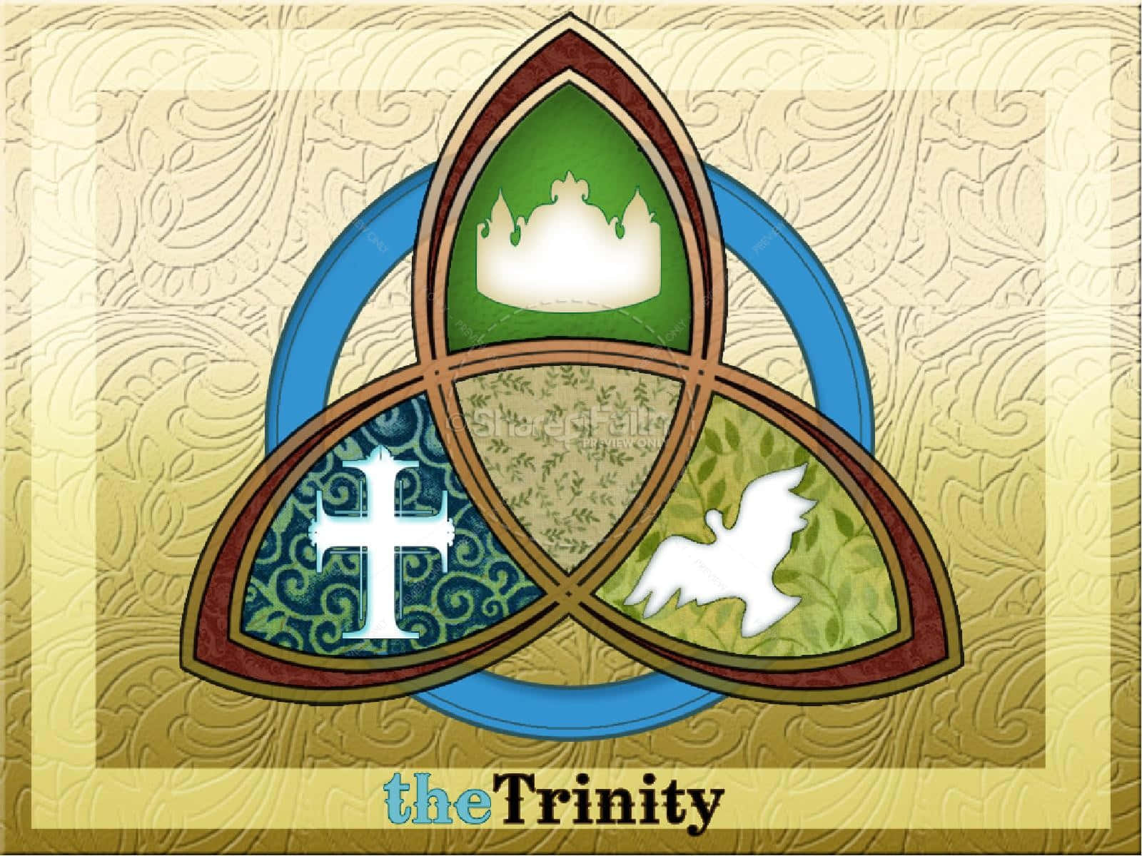 triquetra symbol, crown cross, dove, HD Desktop Wallpaper