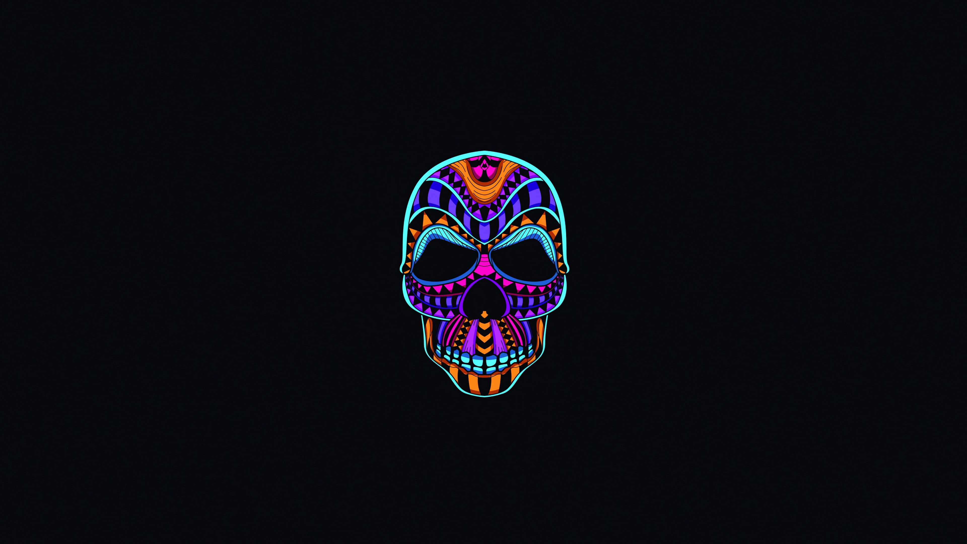 4K OLED Display, neon skull, intricate geometric patterns, 4K Desktop Wallpaper