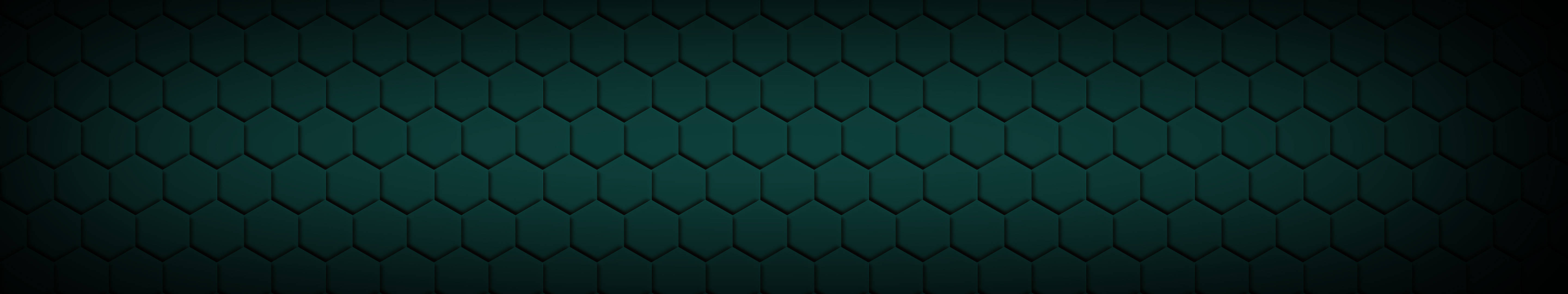 green hexagonal prisms, three screen, dark teal, 5K Desktop Wallpaper