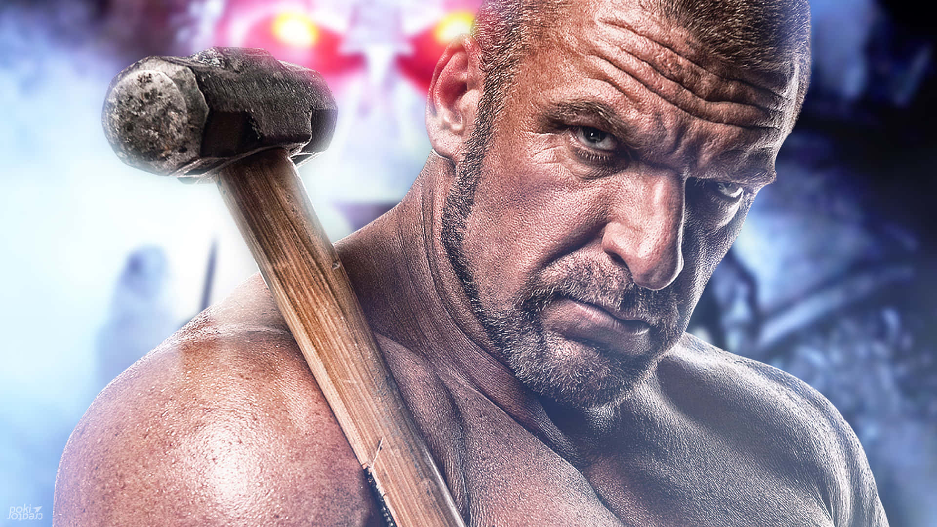 Triple H, sledgehammer, smoky, Full HD Desktop Wallpaper