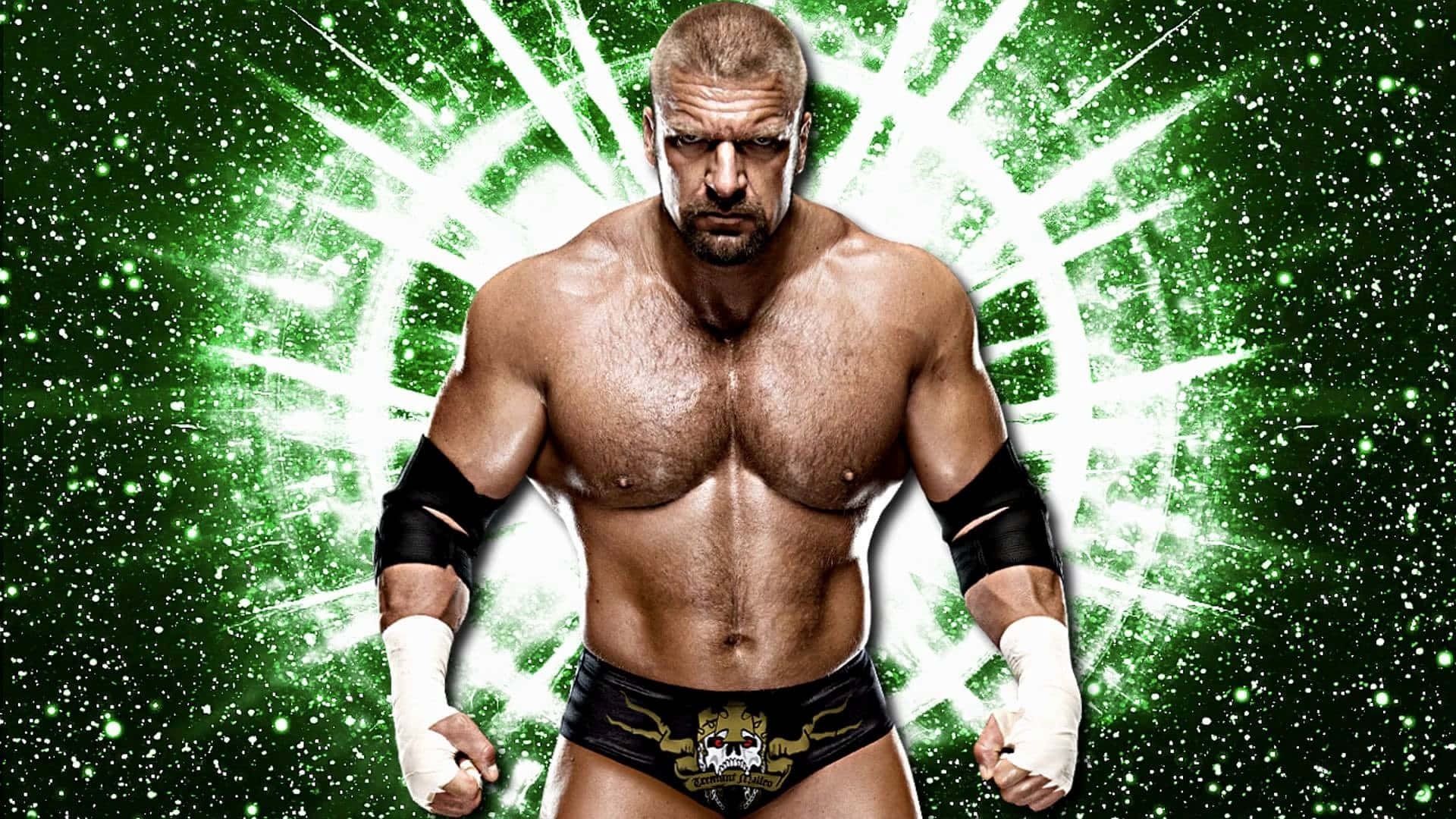 Triple H, neon green, glowing green starburst, Full HD Desktop Wallpaper