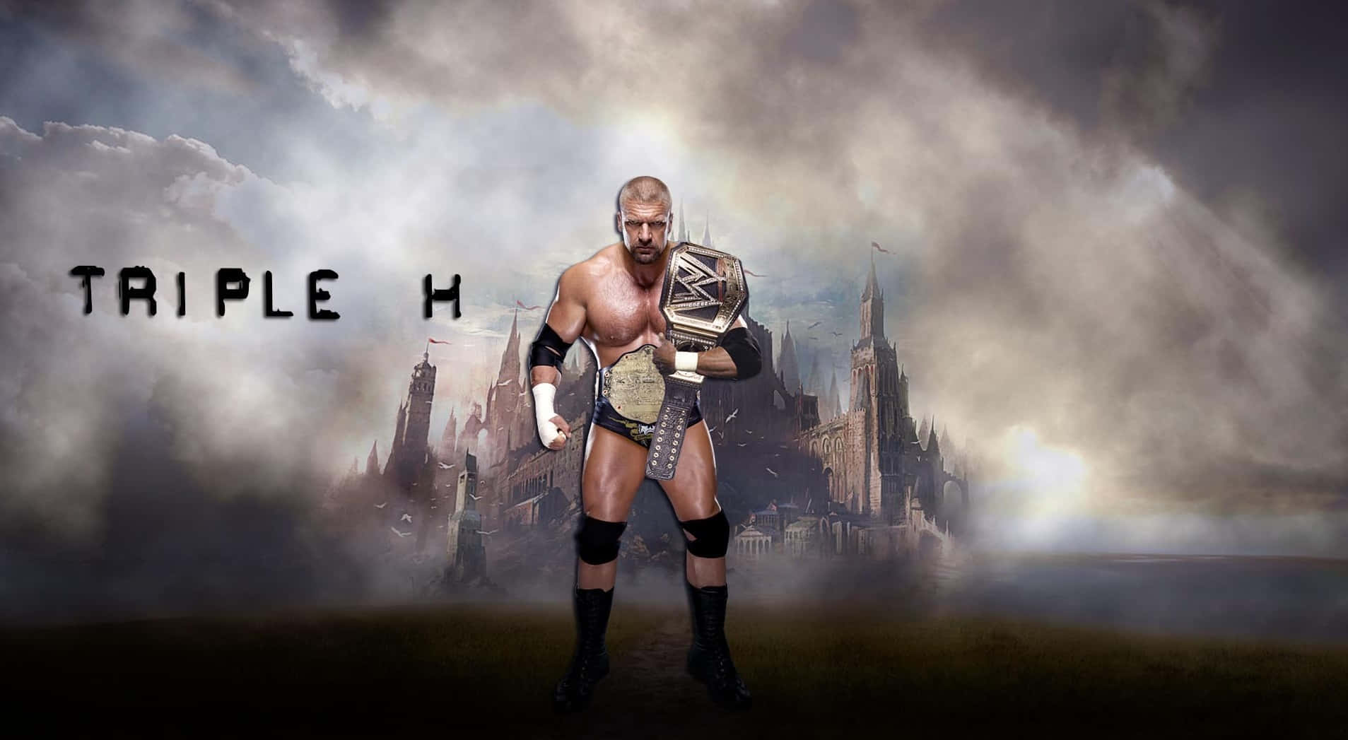 Triple H, championship belt, cloudy sky, HD Desktop Wallpaper