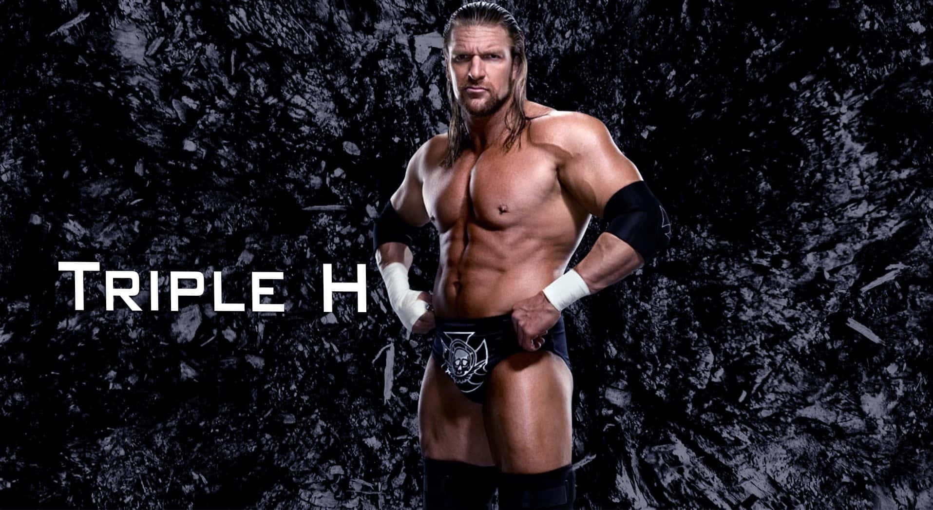 Triple H, black uneven surface, shattered black background, HD Desktop Wallpaper