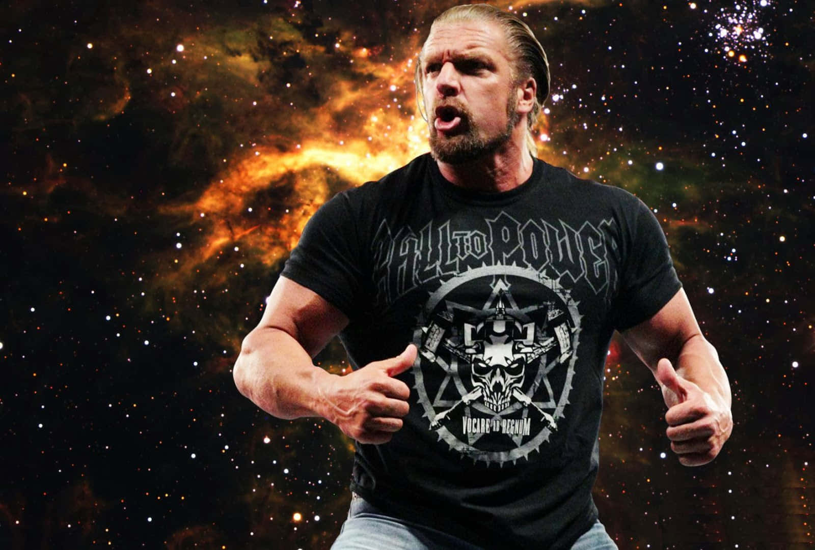 Triple H, cosmic nebula, fiery, HD Desktop Wallpaper