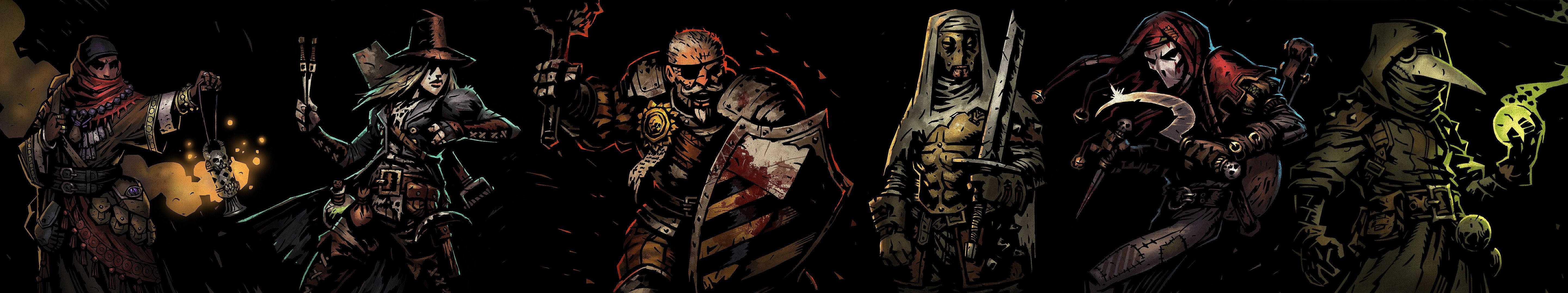 Triple Monitor, dark fantasy, six grim warriors, 5K Desktop Wallpaper