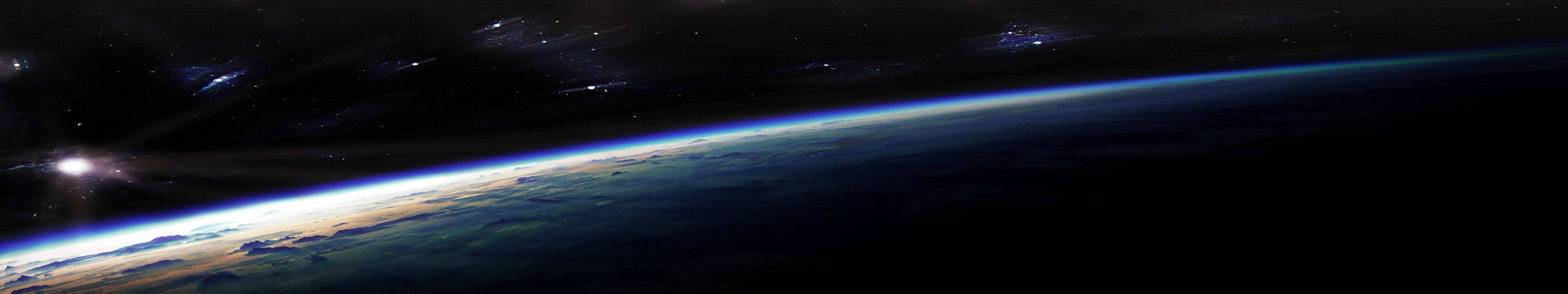 Triple Monitor, moon, Earth, 5K Desktop Wallpaper