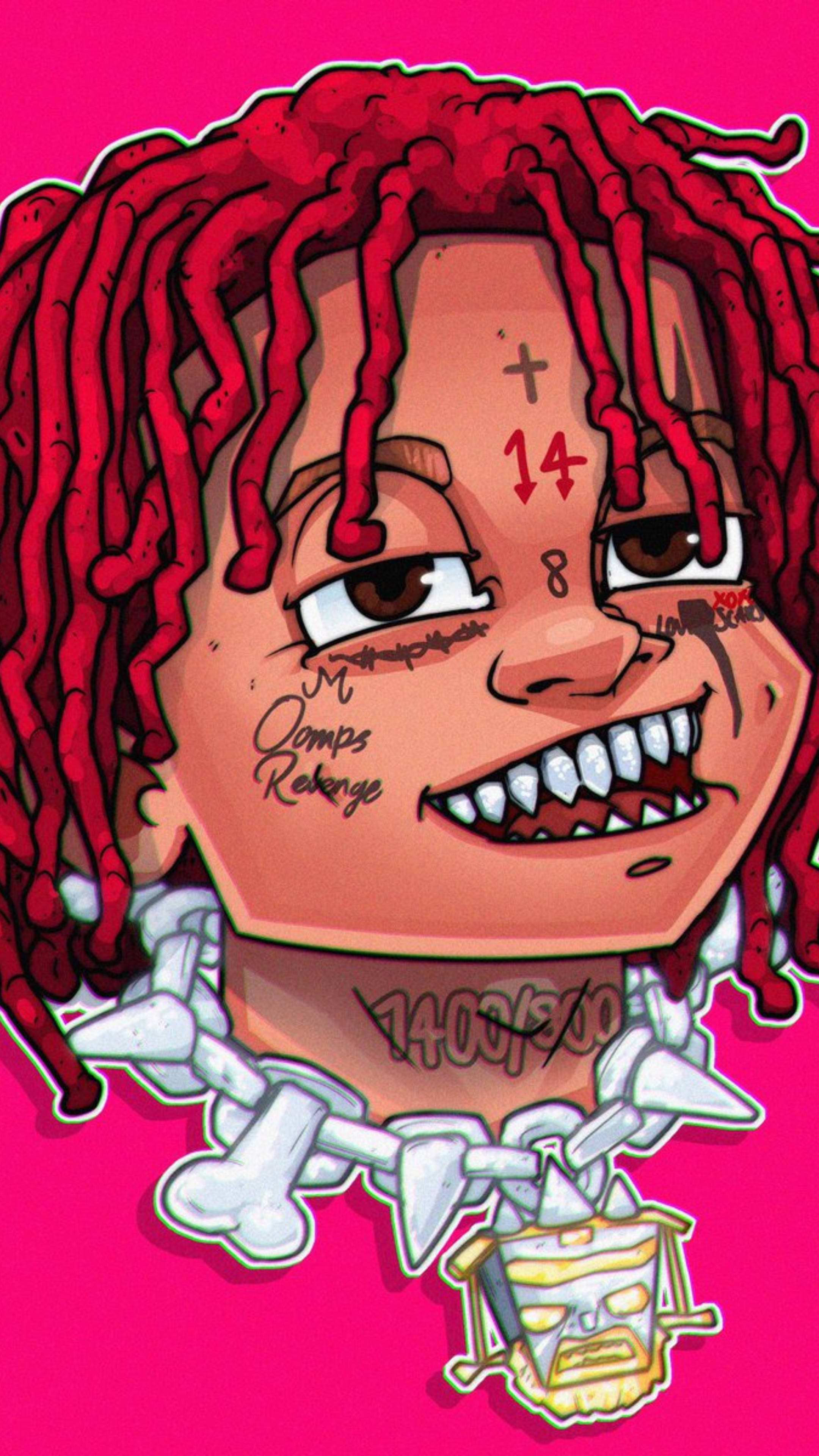 Trippie Redd, red dreadlocks, tattoos, 4K Phone Wallpaper