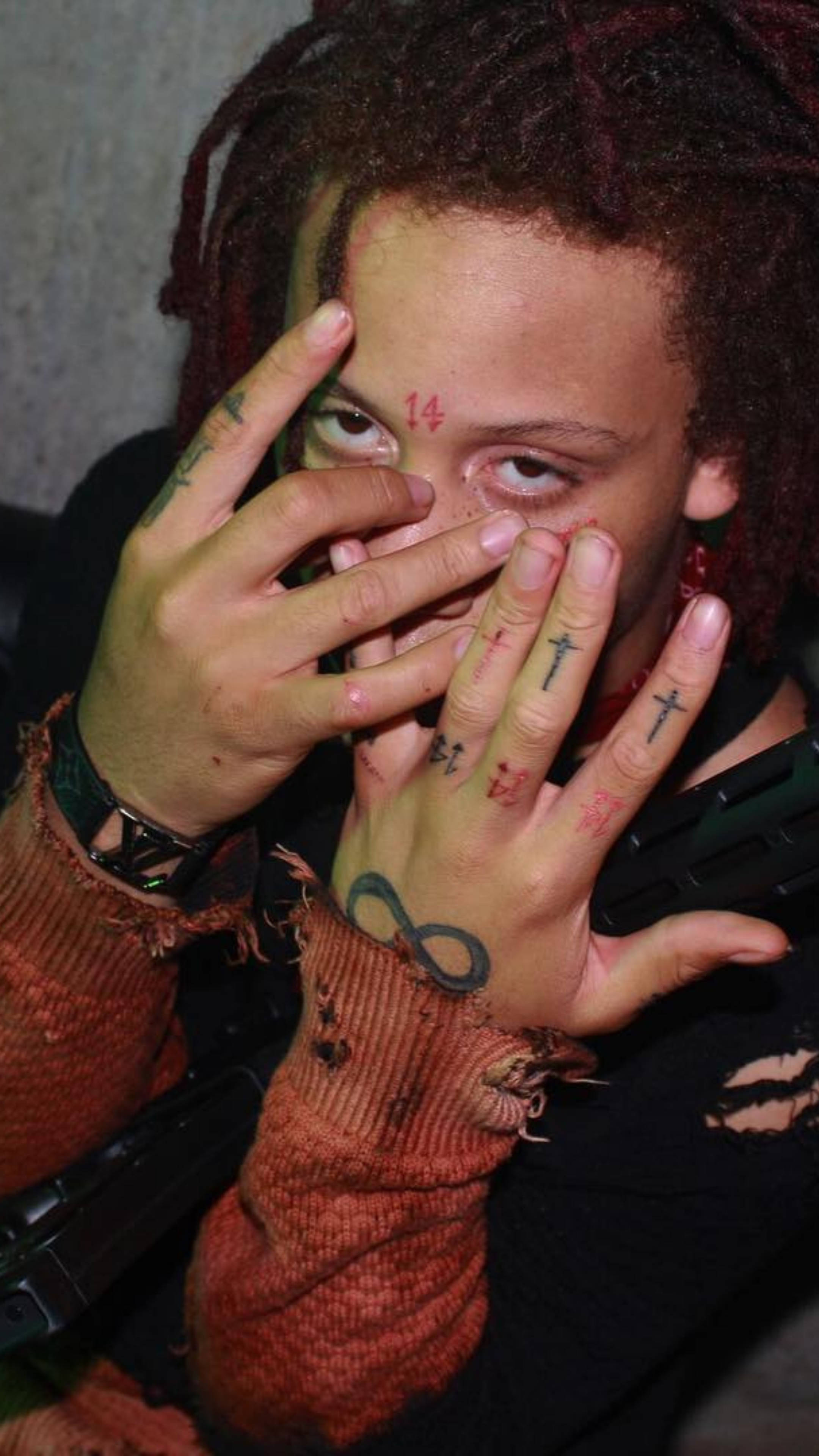 Trippie Redd, infinity tattoo, red dreadlocks, 4K Phone Wallpaper