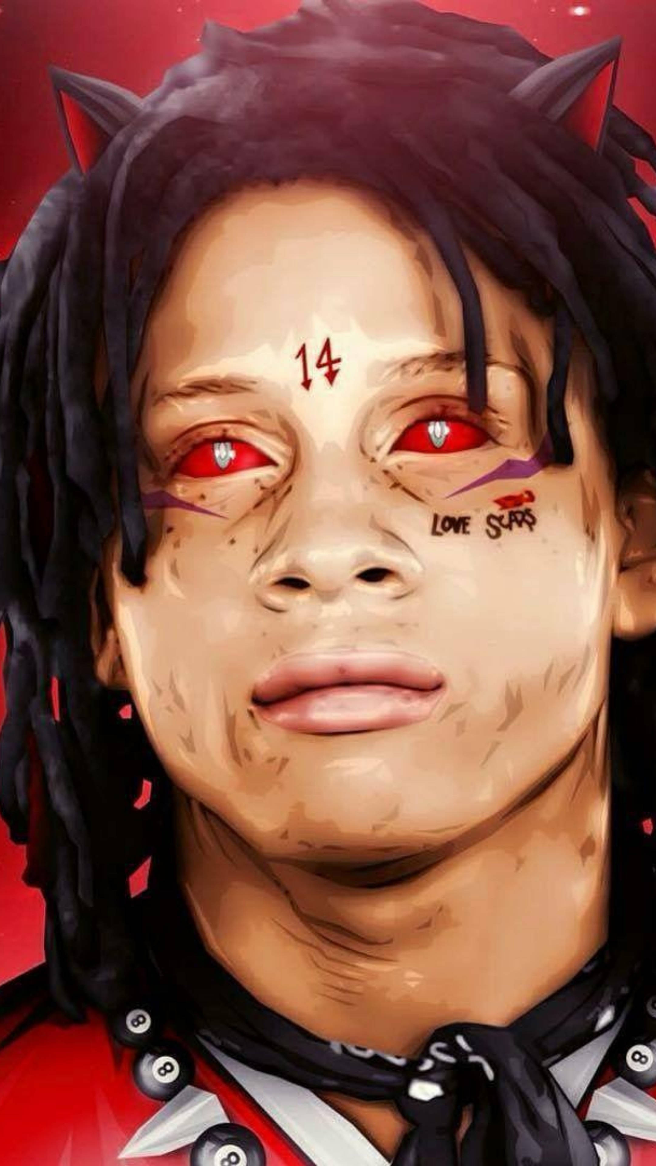 Trippie Redd, cat eye, red eyes, 4K Phone Wallpaper