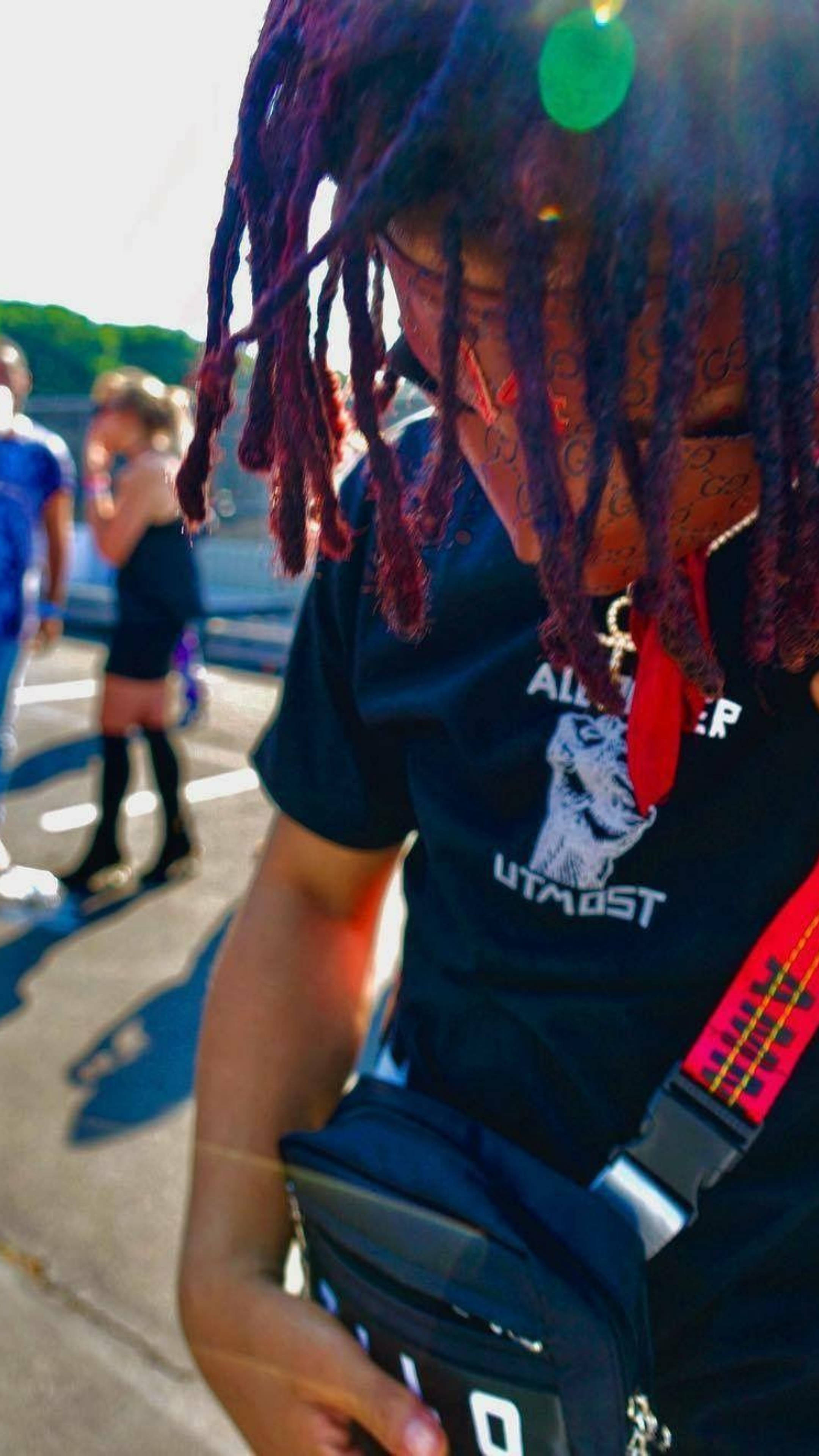Trippie Redd, vibrant purple dreadlocks, face mask, 4K Phone Wallpaper