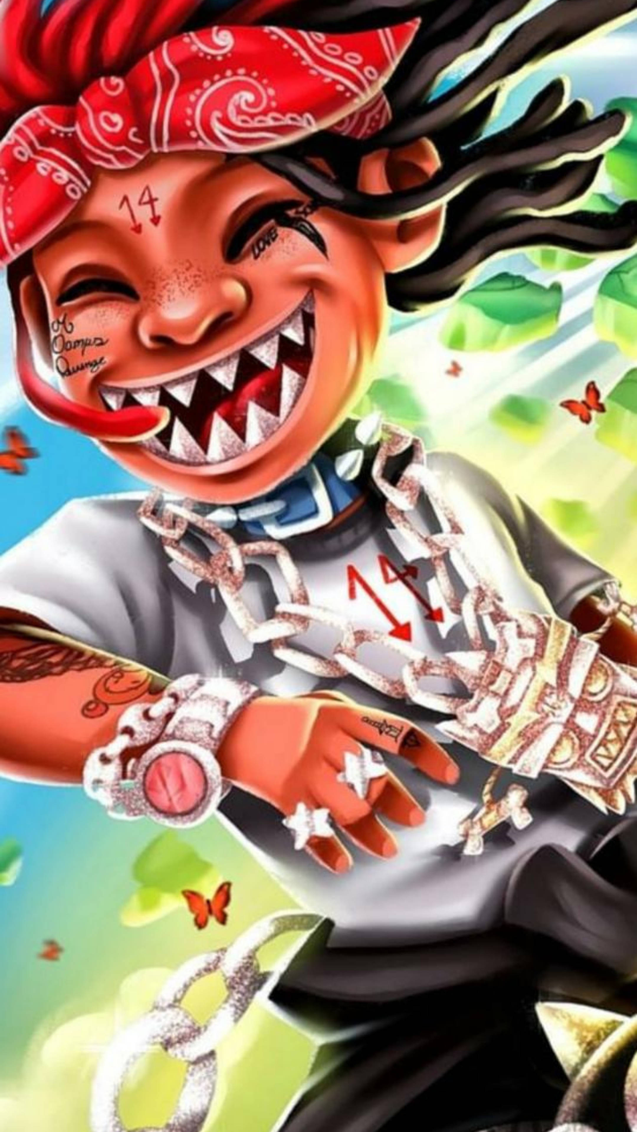 Trippie Redd, red bandana, sharp teeth, 4K Phone Wallpaper