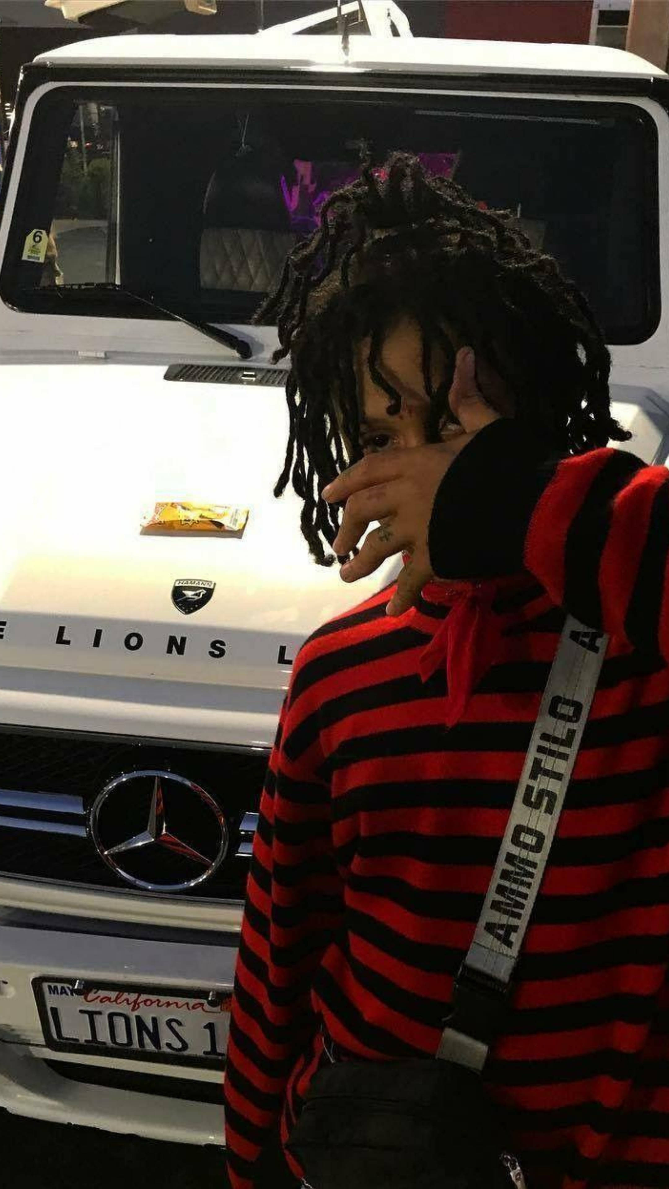 Trippie Redd, red and black striped hoodie, dreadlocks, 4K Phone Wallpaper