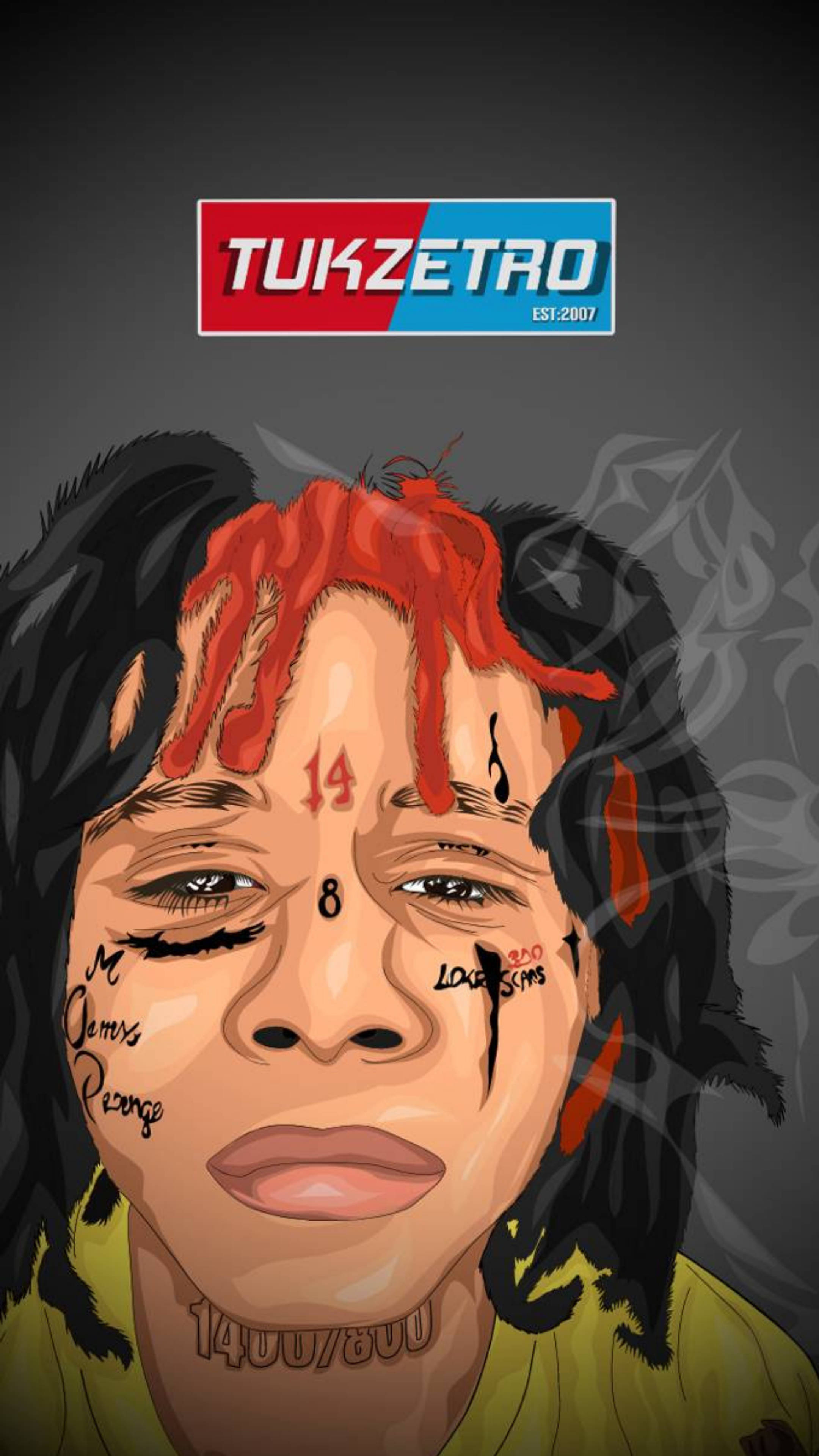 Trippie Redd, red hair streaks, tattoos, 4K Phone Wallpaper