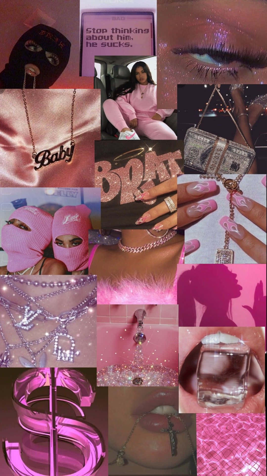baddie tumblr, vibrant pink, glittery nails, Full HD Phone Wallpaper