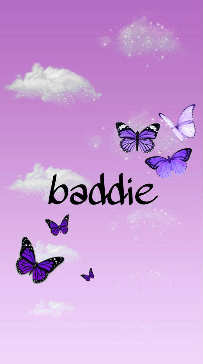 Purple Baddie, purple butterflies, fluffy clouds, SD Phone Wallpaper