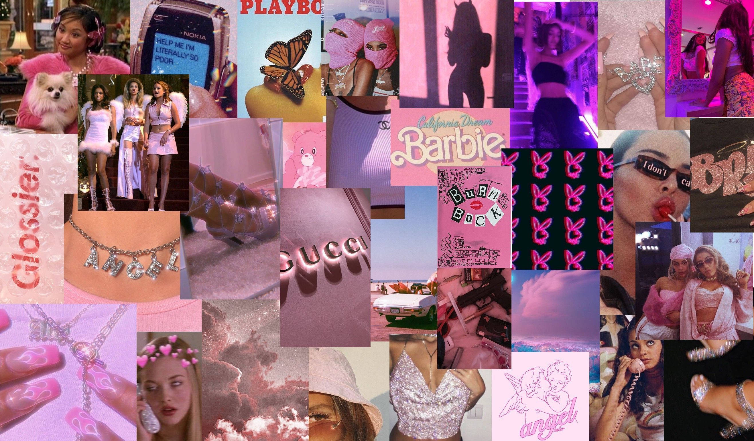 women baddie aesthetic collage, vibrant pink-toned, pop culture icons, 2K Desktop Wallpaper