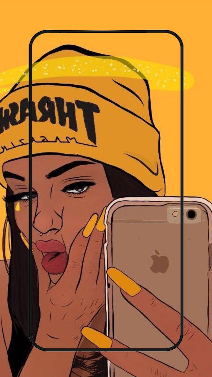 yellow beanie, smartphone, solid yellow background, HD Phone Wallpaper