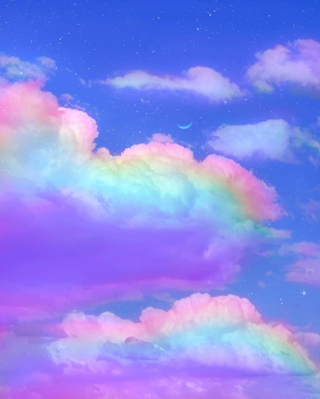 rainbow colors, pastel rainbow clouds, starry blue sky, HD Phone Wallpaper