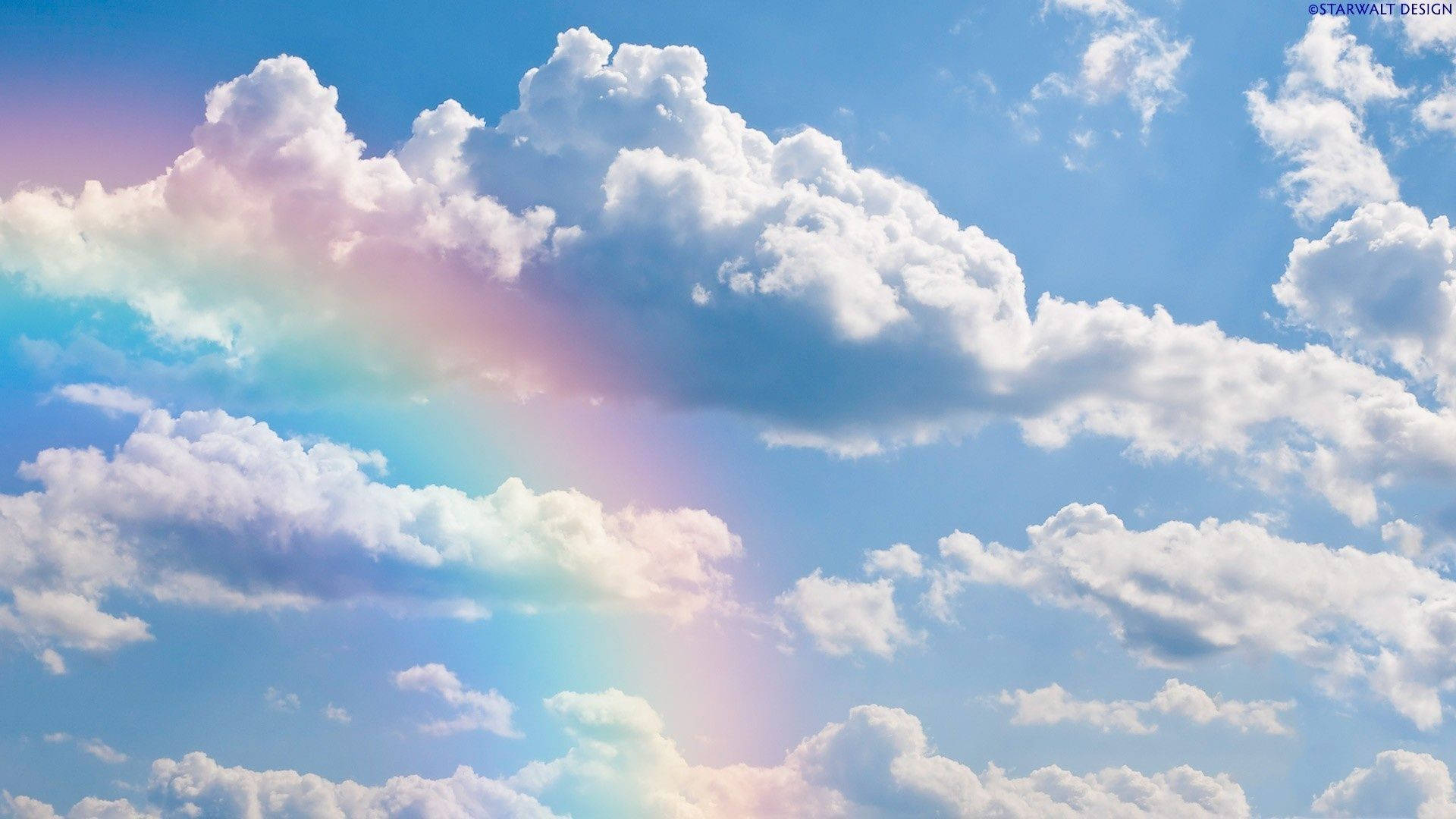 Aesthetic Cloud, rainbow, fluffy white clouds, Full HD Desktop Wallpaper