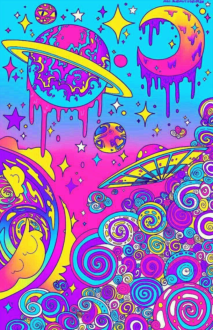 Cosmic Trippy Aesthetic, melting planets, spirals, SD Phone Wallpaper