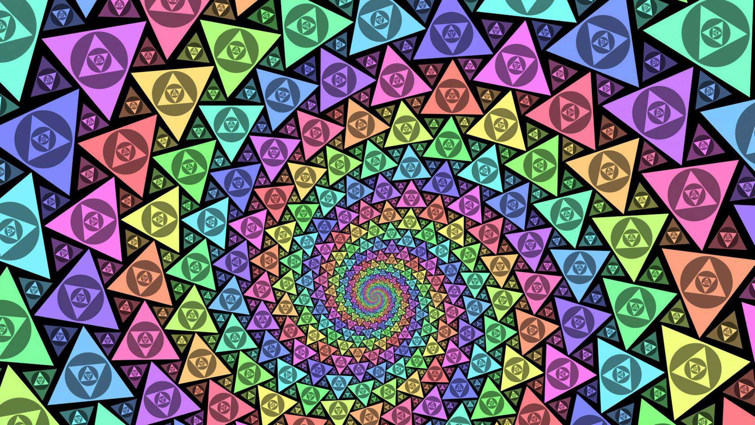 Trippy 3D Art, colorful triangles, rainbow vortex, 2K Desktop Wallpaper
