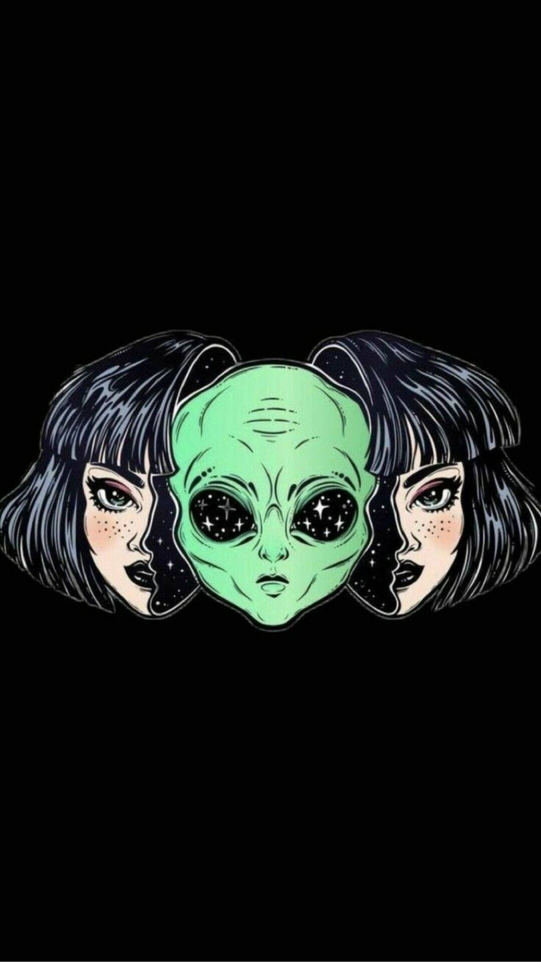 alien girl, starry eyes, dark bob hair, Full HD Phone Wallpaper