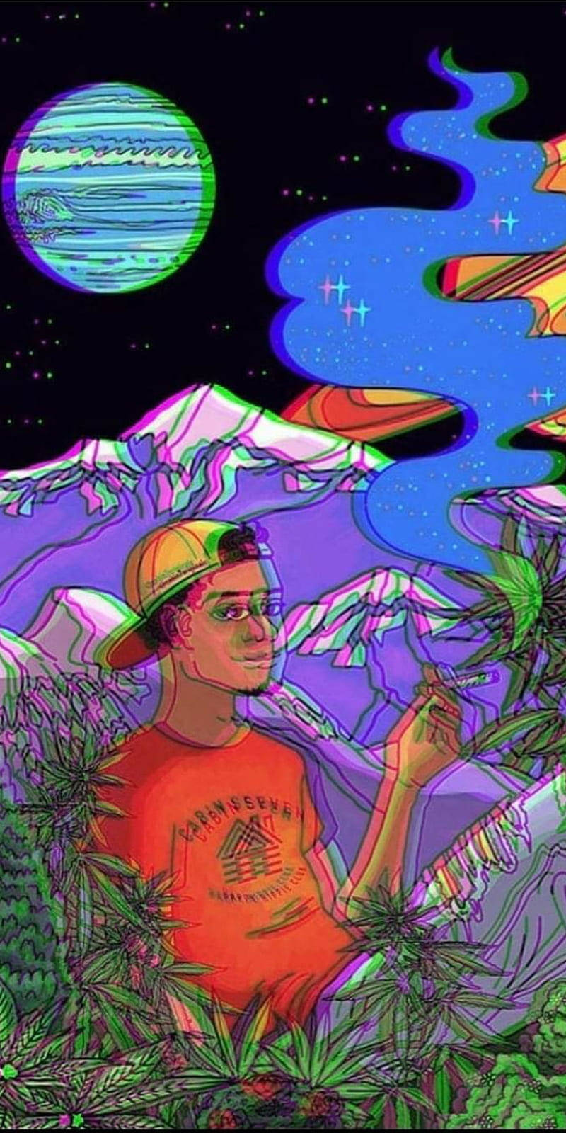smoking, glowing cannabis plants, surreal alien planet, HD Phone Wallpaper