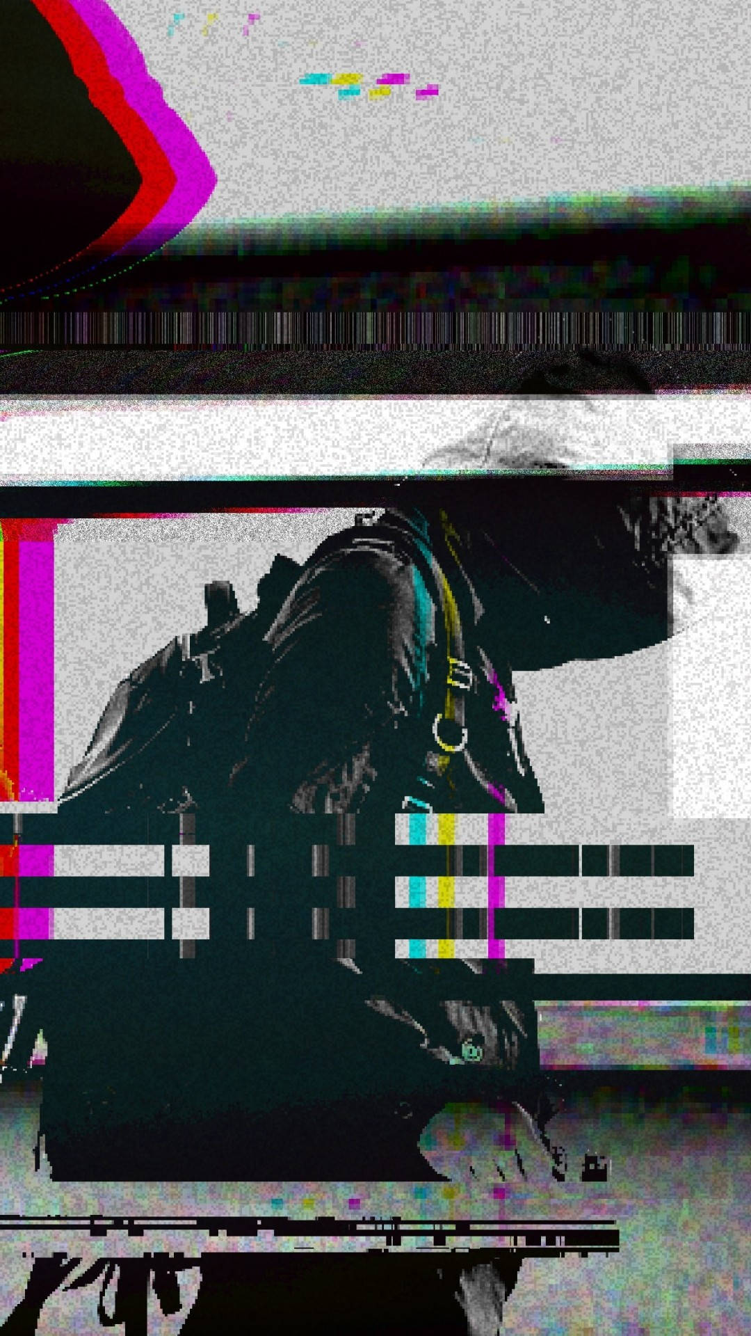 Trippy Aesthetic, glitched digital portrait, dark clothing, Full HD Phone Wallpaper