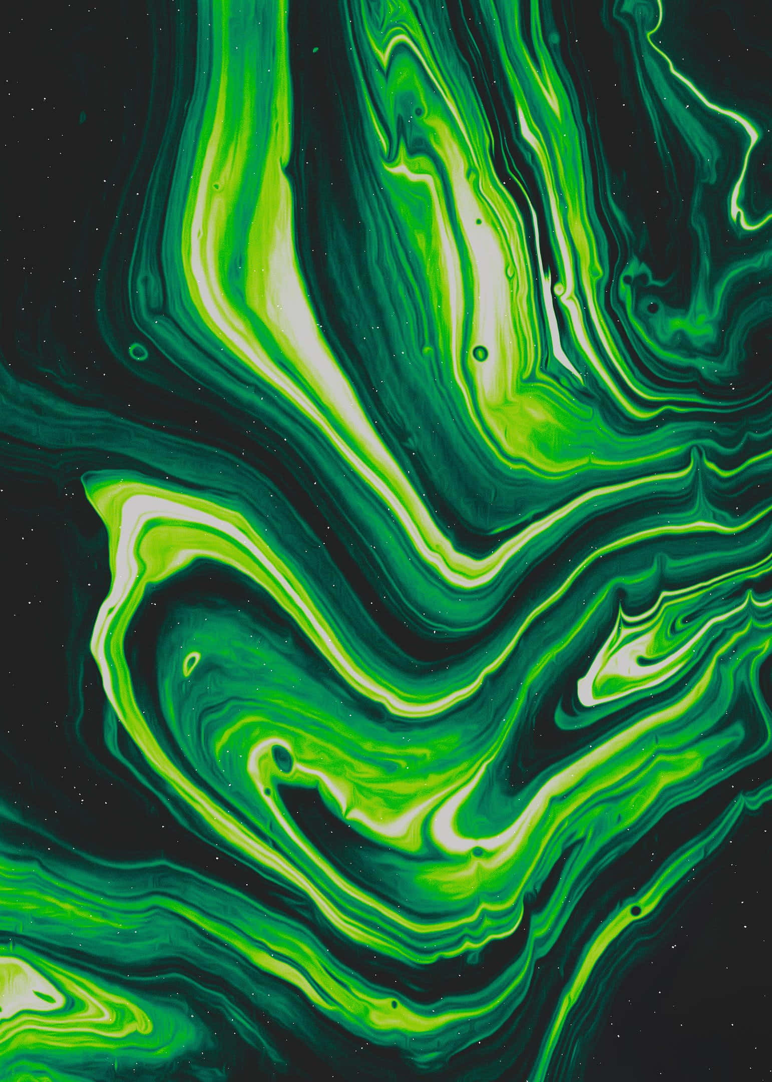 Vibrant green, black swirling liquid paint, organic flowing patterns, Full HD Phone Wallpaper