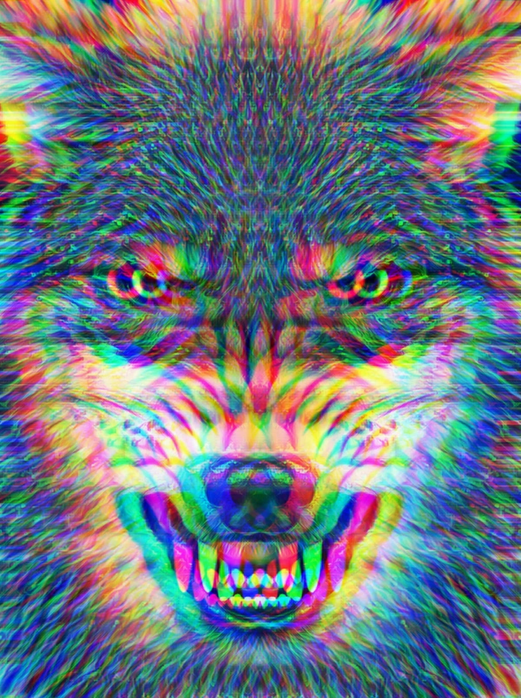 Trippy Animals, wolf, glowing multicolored fur, Full HD Phone Wallpaper
