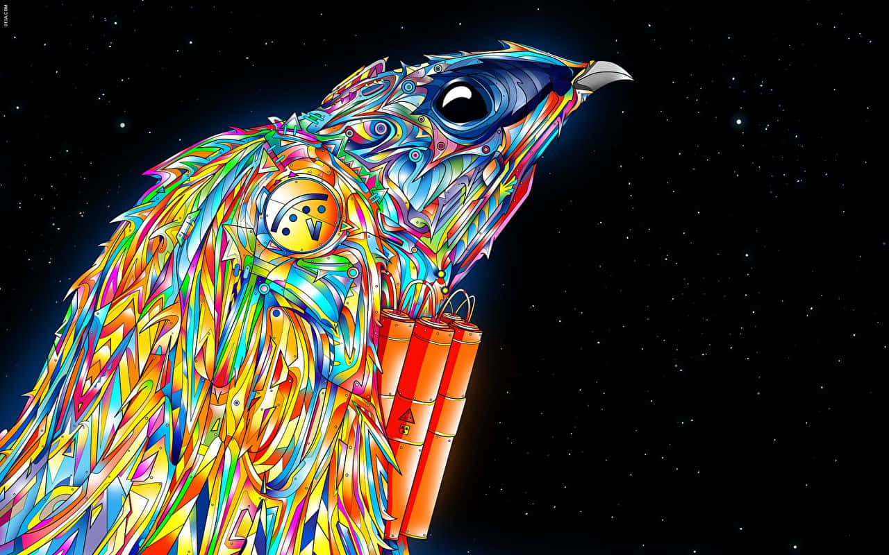 Trippy Animals, vibrantly colored, intricately patterned bird, HD Desktop Wallpaper
