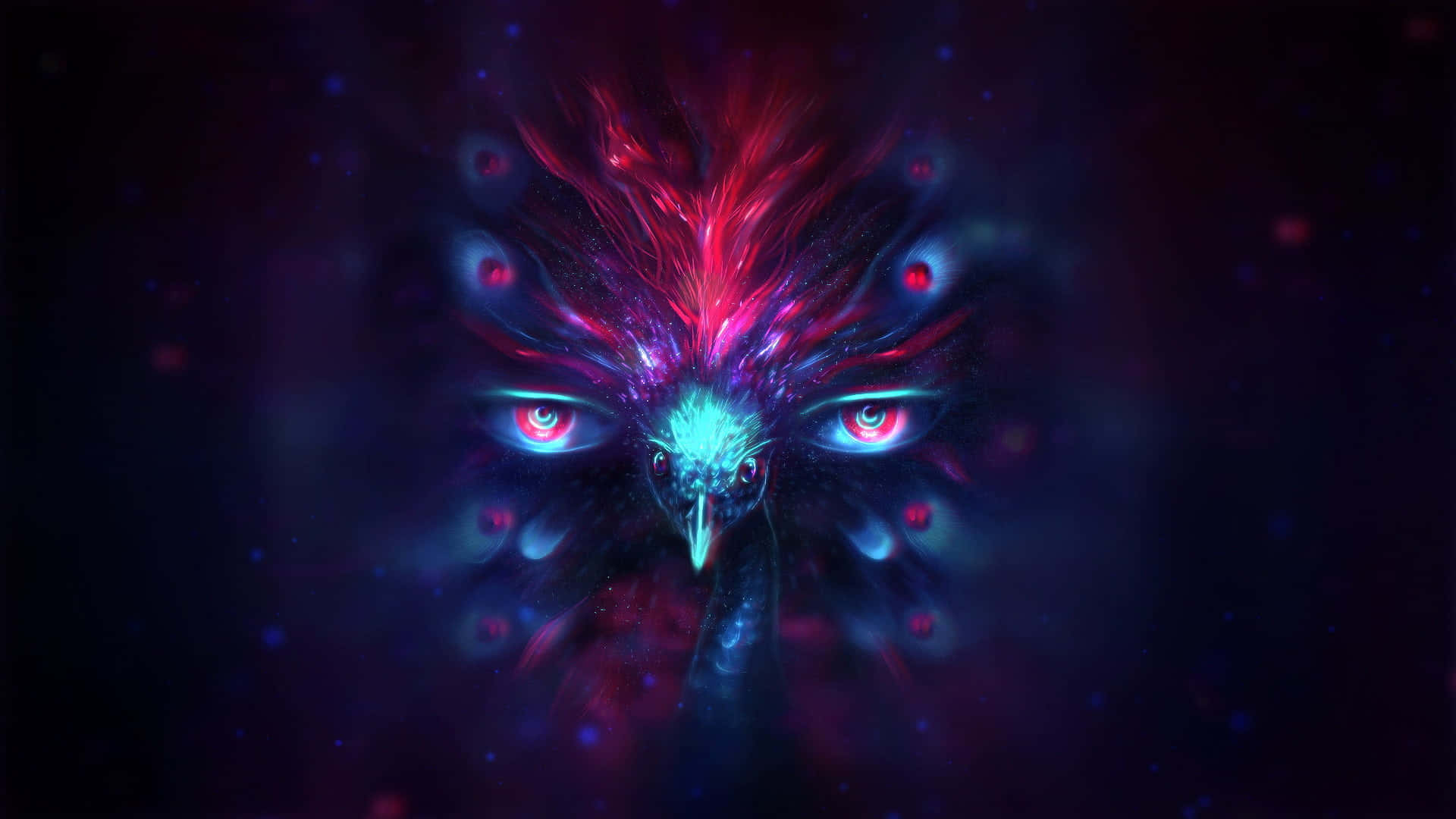 Trippy Animals, cosmic peacock, glowing eyes, Full HD Desktop Wallpaper