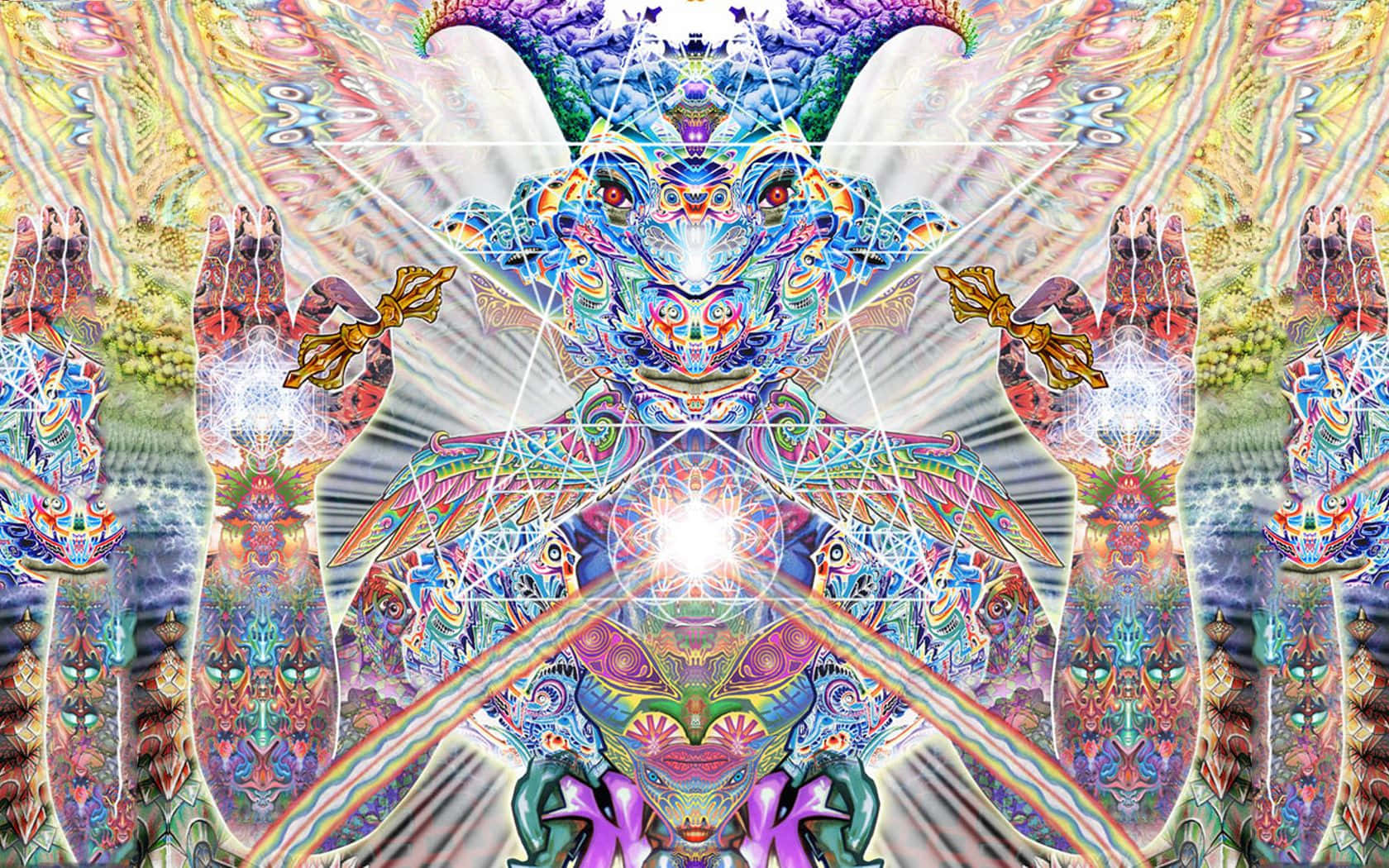 Trippy Animals, kaleidoscopic symmetrical deity, radiant wings, HD Desktop Wallpaper