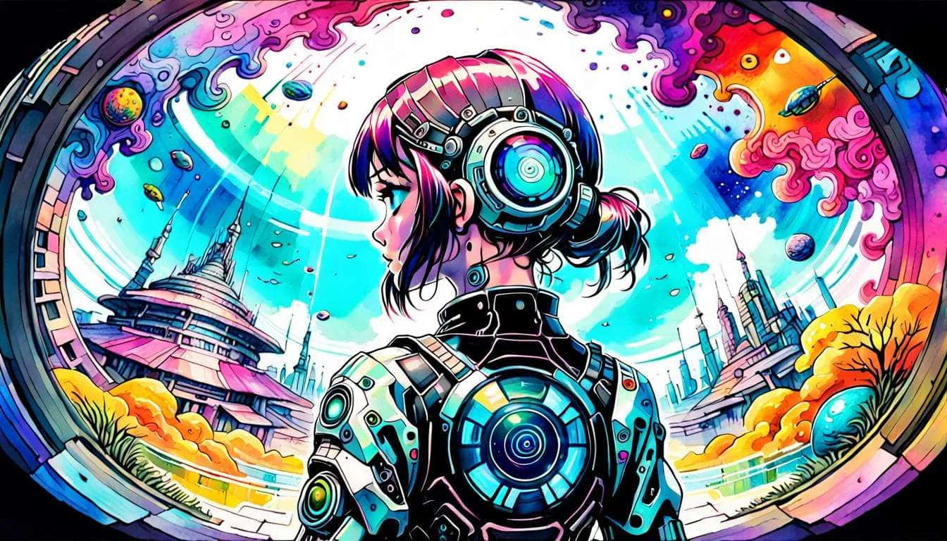 cyberpunk anime portal, cybernetic girl, helmet, HD Desktop Wallpaper
