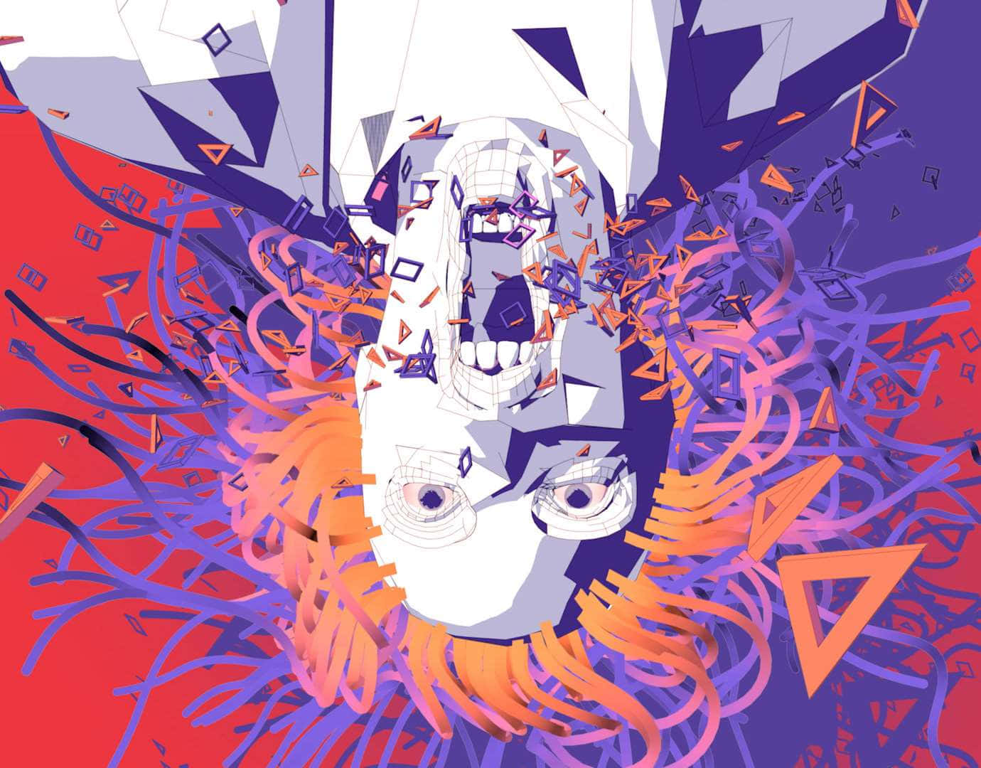 abstract anime explosion, geometric shards, vibrant orange purple swirls, HD Desktop Wallpaper