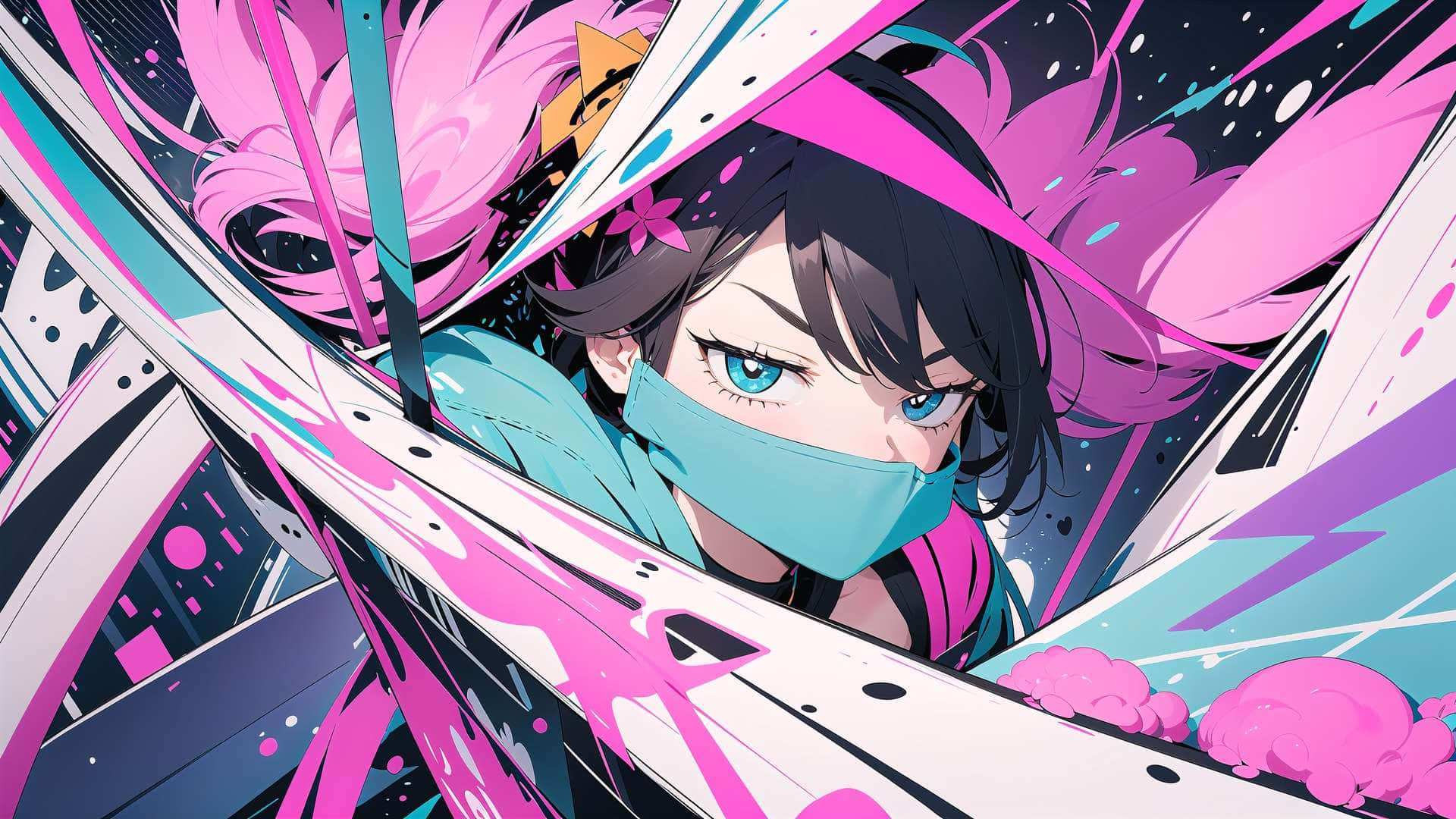 vibrant anime girl, blue eyes, pink hair, Full HD Desktop Wallpaper