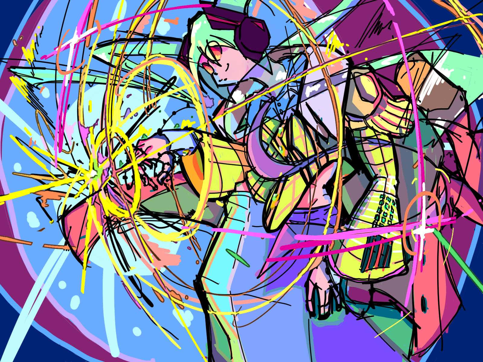 neon energy lines, swirling cosmic background, anime characters, HD Desktop Wallpaper