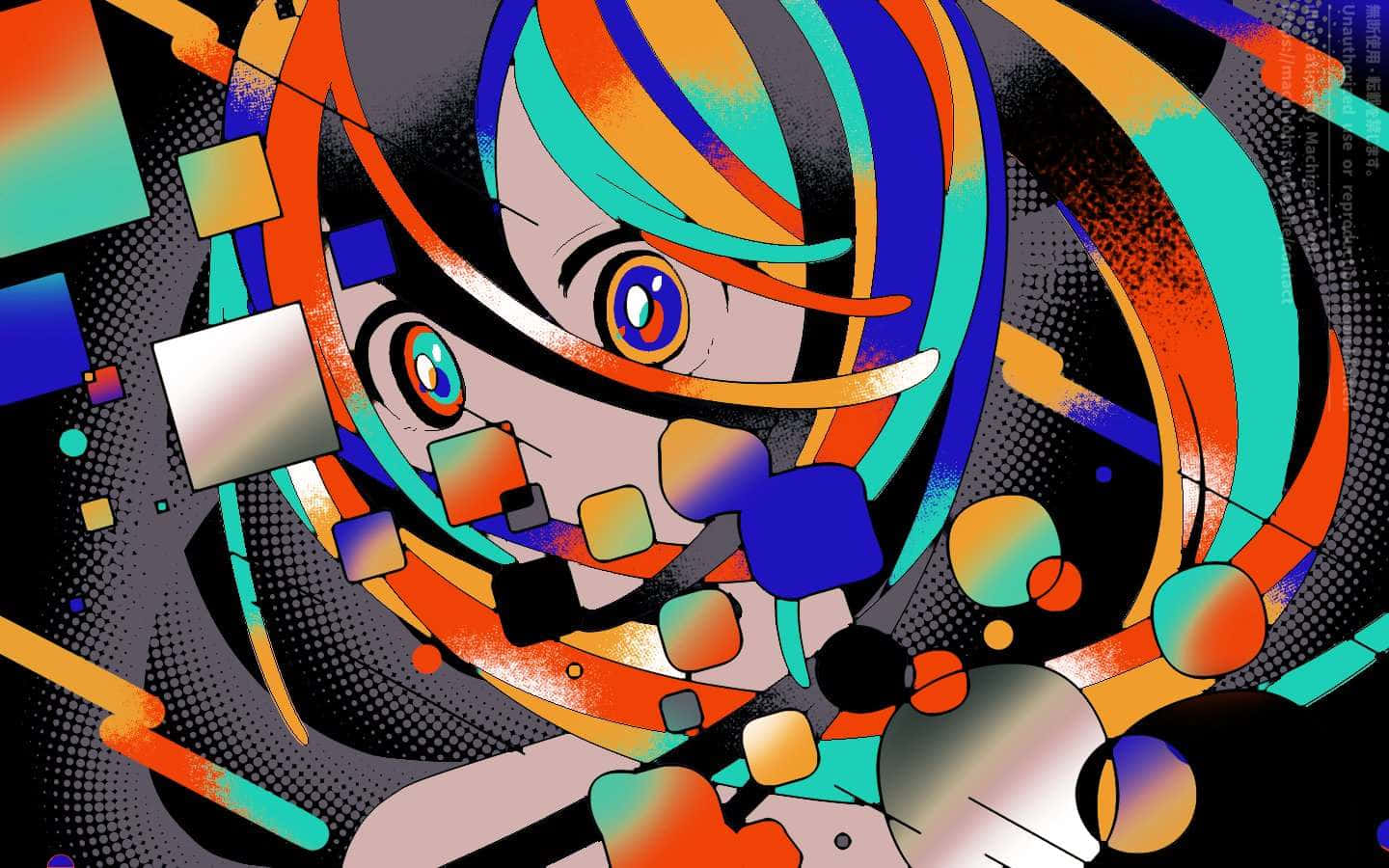 vibrant anime girl, rainbow hair, glowing eyes, HD Desktop Wallpaper