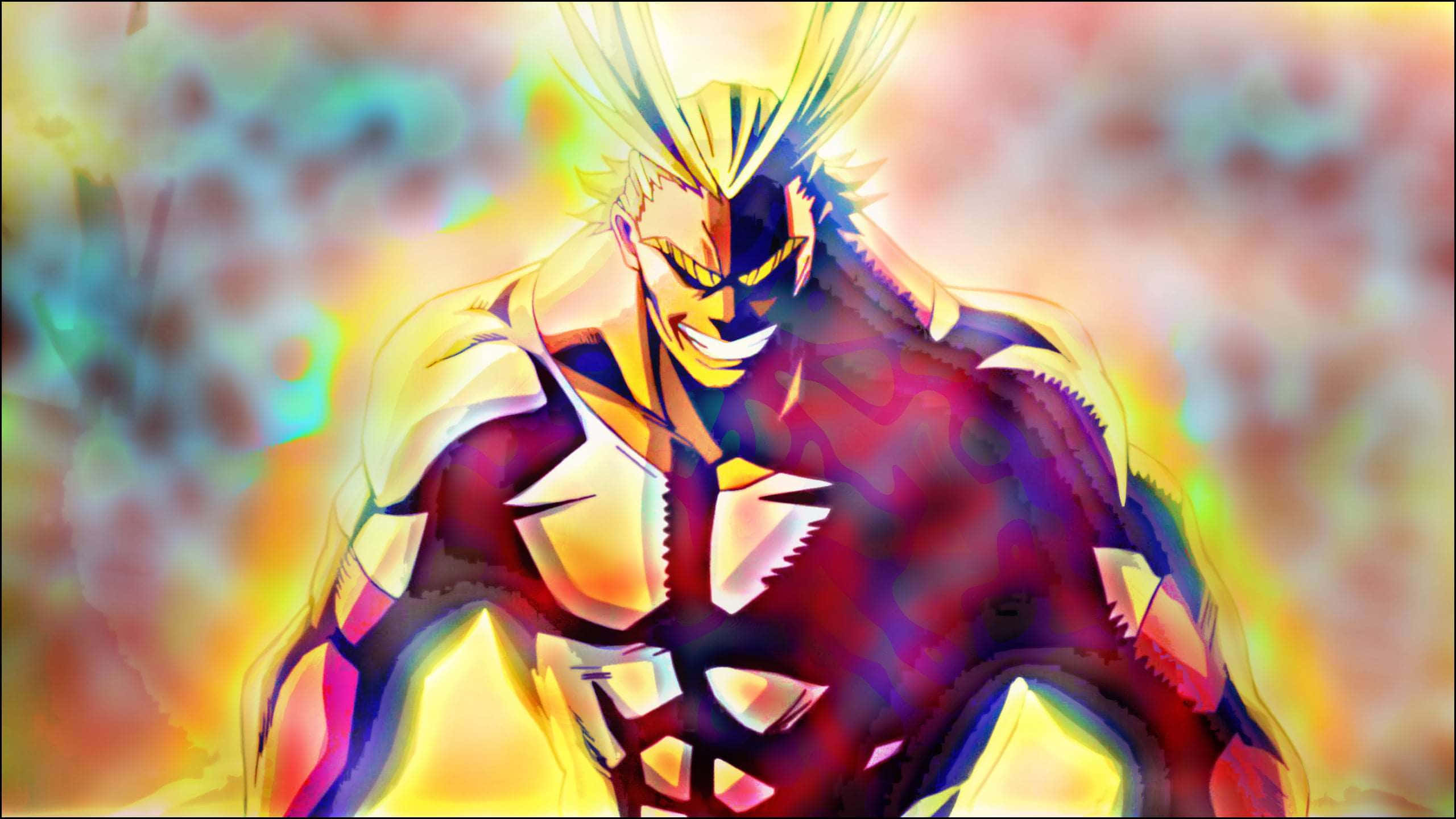 anime character, spiky blonde hair, glowing eyes, 2K Desktop Wallpaper