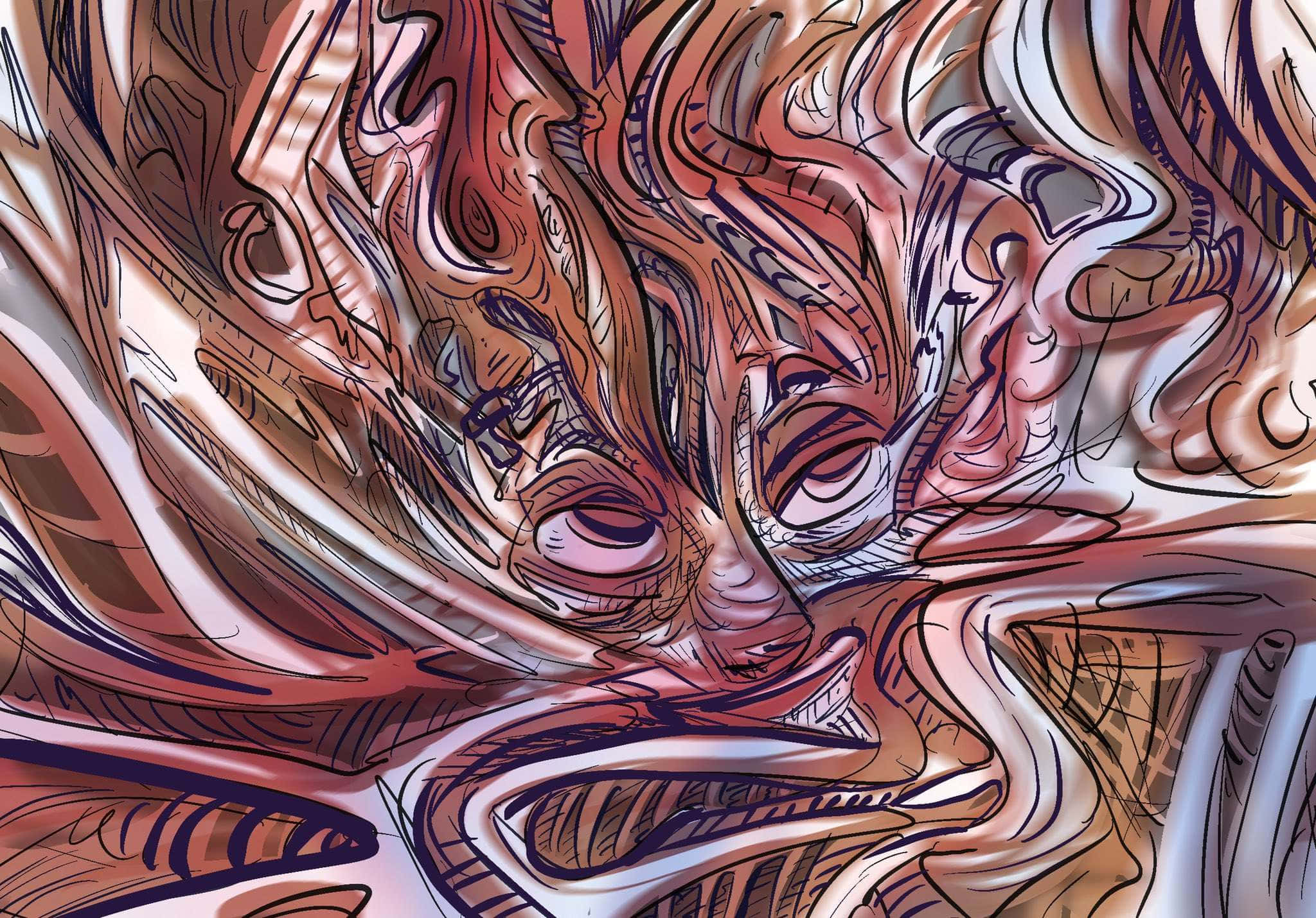 Psychedelic Anime Distortion, surreal digital artwork, abstract swirling forms, Full HD Desktop Wallpaper