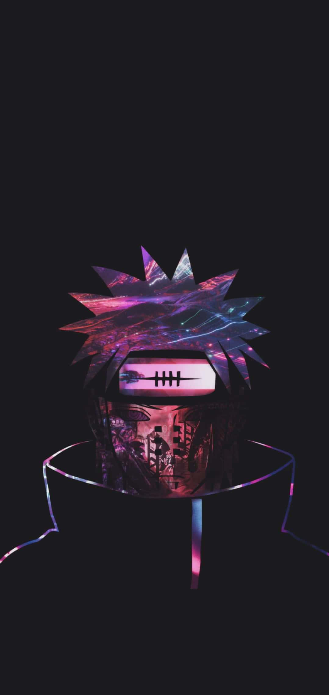abstract anime character art, spiky hair, glowing purple eyes, Full HD Phone Wallpaper
